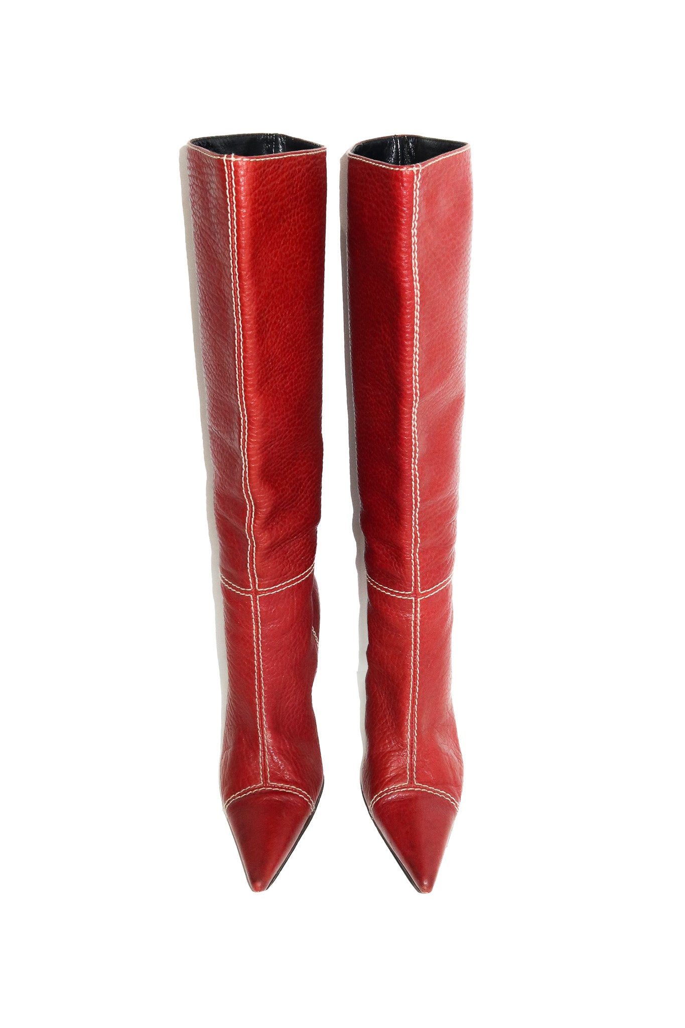 2000's dolce & gabbana pointed knee-high boots red.