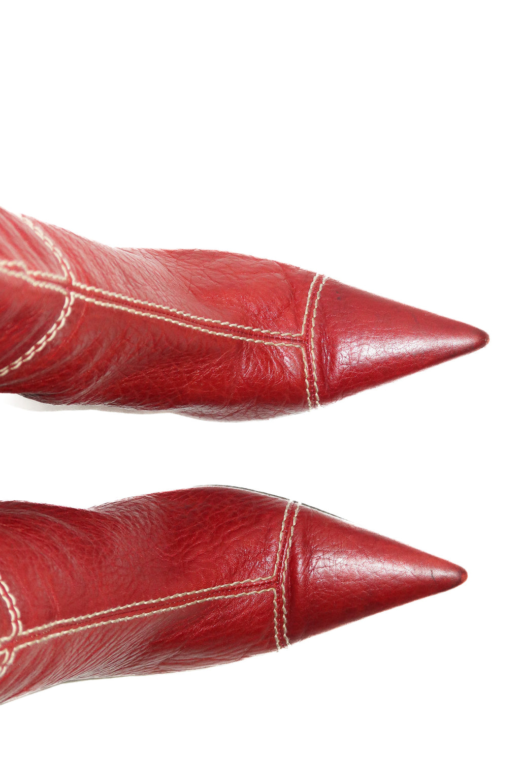 2000's dolce & gabbana pointed knee-high boots red.
