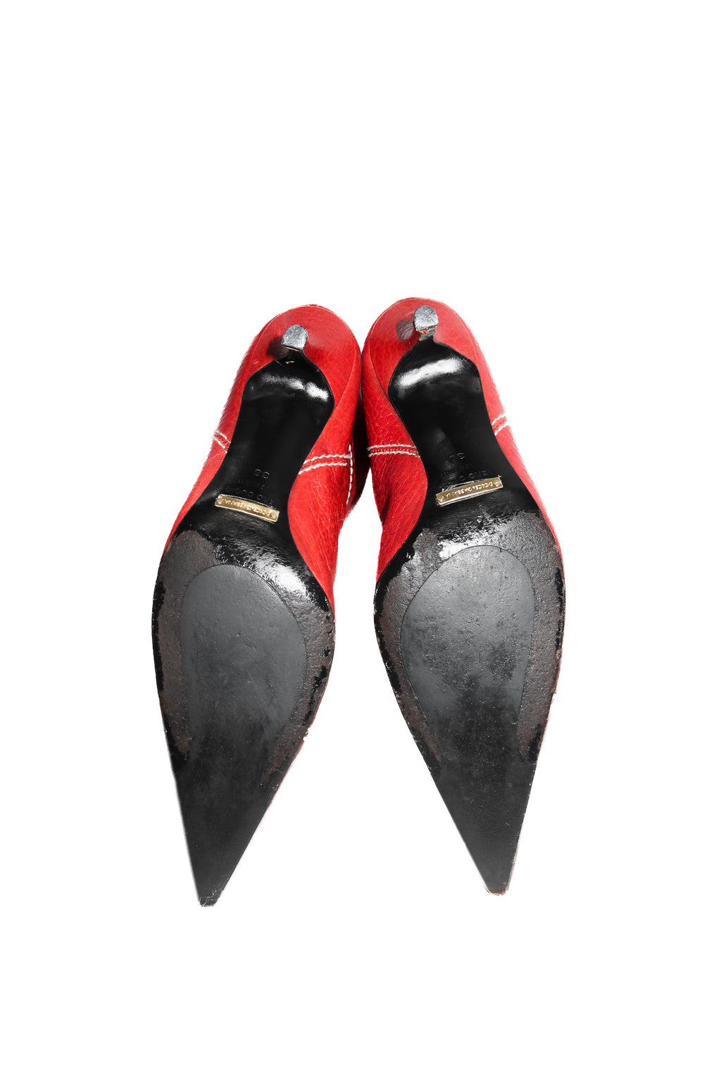 2000's dolce & gabbana pointed knee-high boots red.