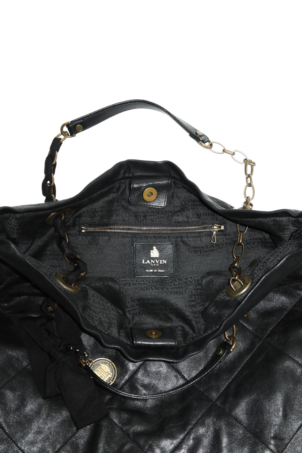 lanvin amalia quilted leather tote bag black.