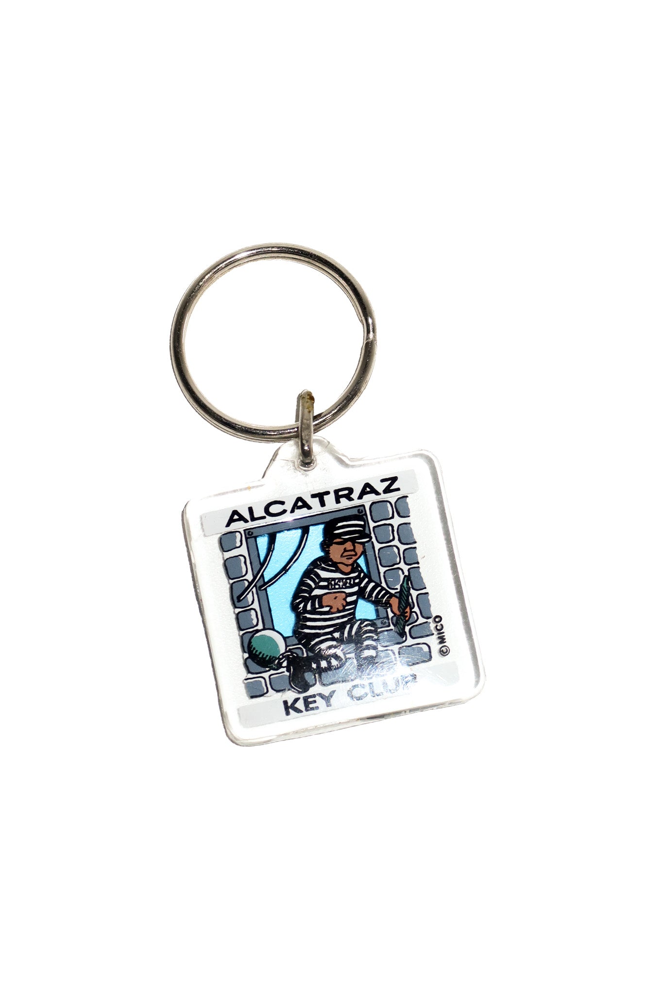 1990’s alcatraz key club novelty souvenir keyring silver/ blue.