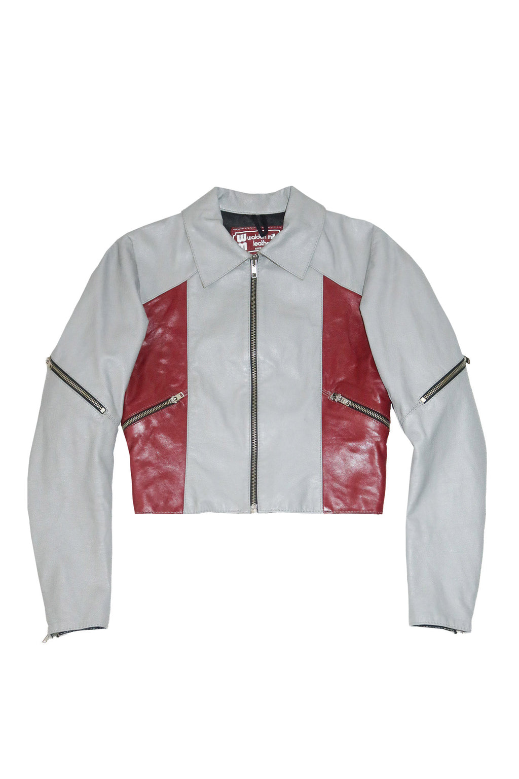 1990’s walden miller leather crop moto jacket grey/red.