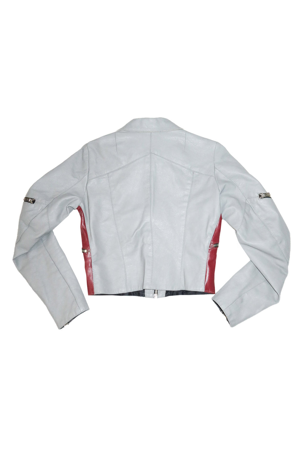 1990’s walden miller leather crop moto jacket grey/red.