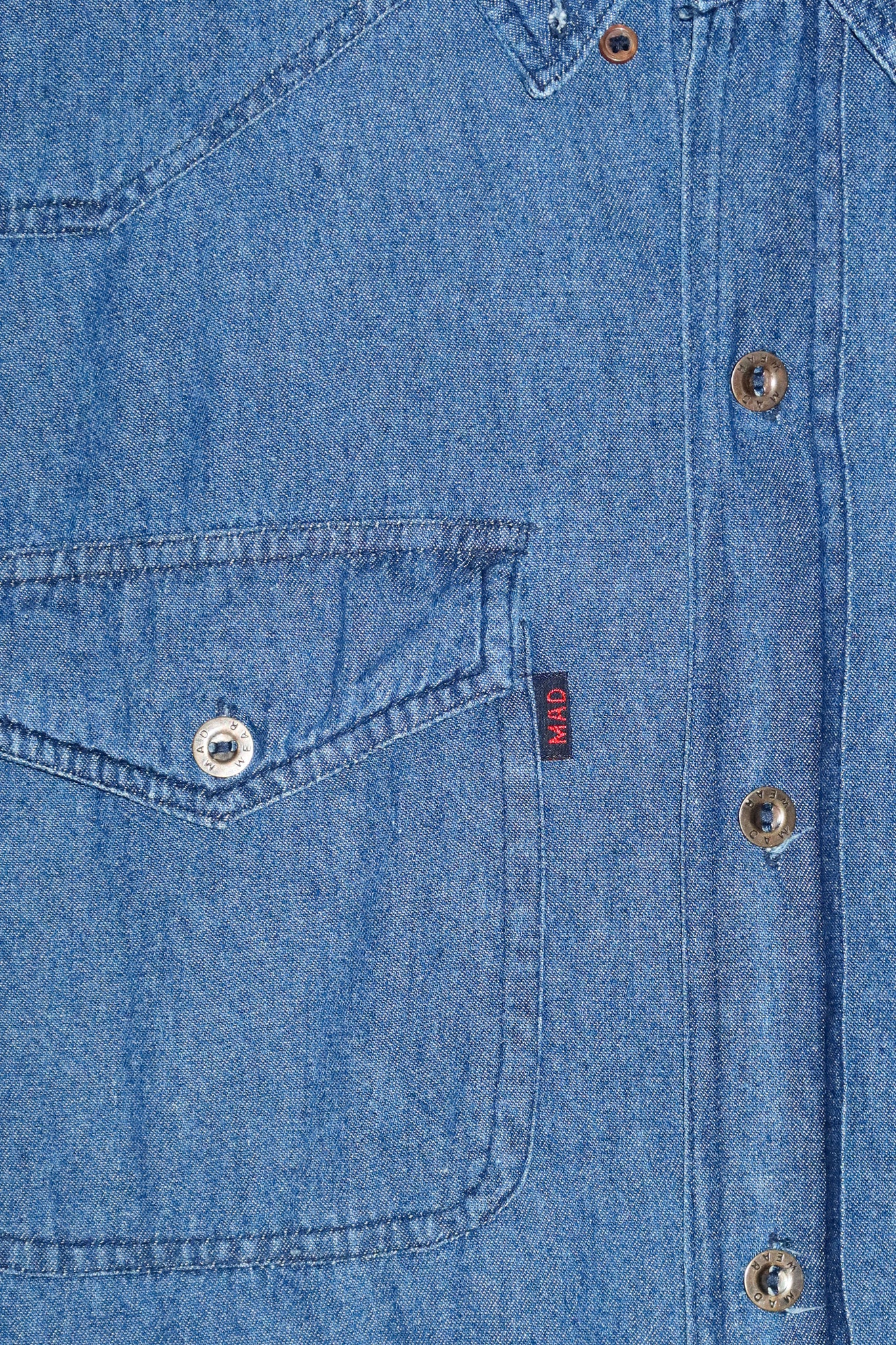 1990’s mad magazine alfred e. neuman embroidered denim shirt blue.