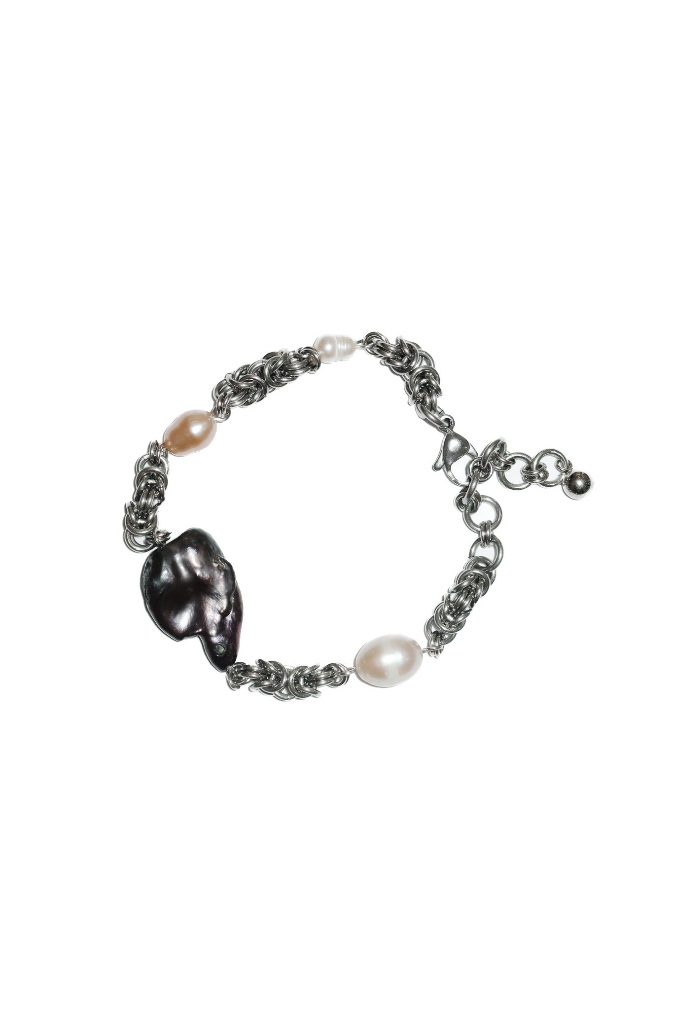 stickychains steel pearl bracelet silver.