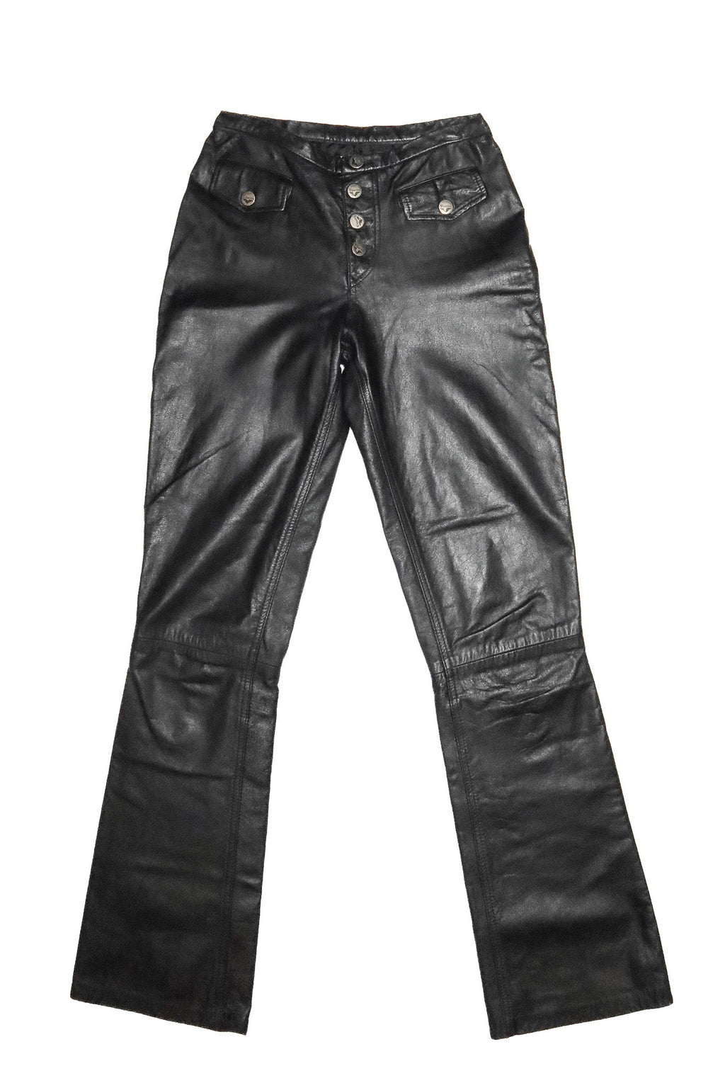 1990's vinetti low-rise leather flared pants black.