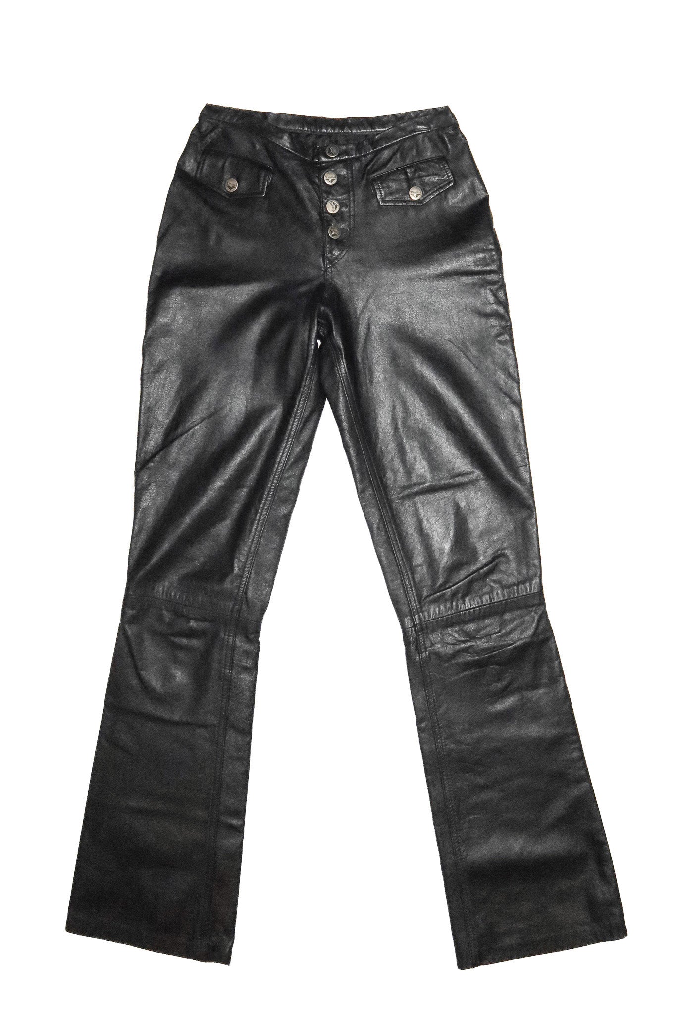 1990's vinetti low-rise leather flared pants black.