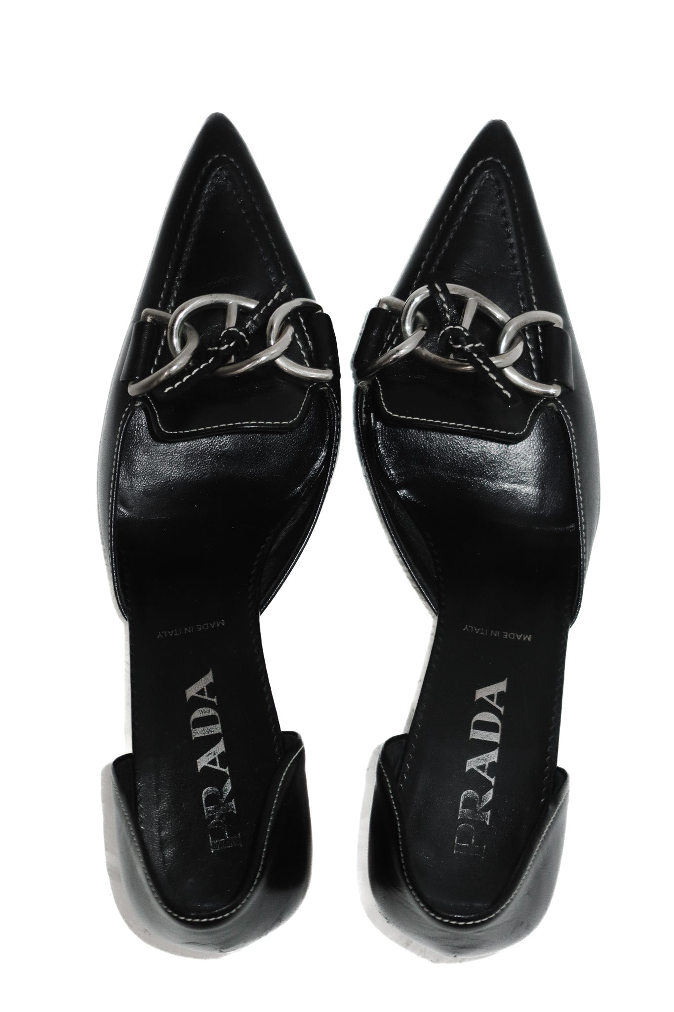 2000's prada topstitched d'orsay kitten heel black.