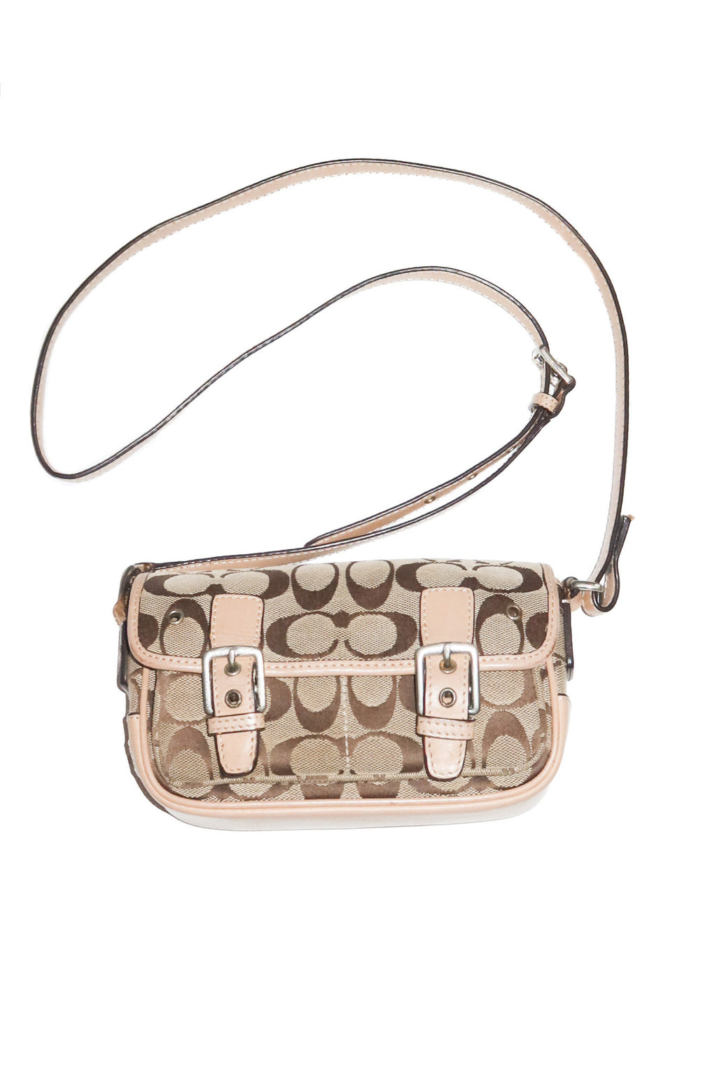 2000's coach signature canvas mini field crossbody bag tan.