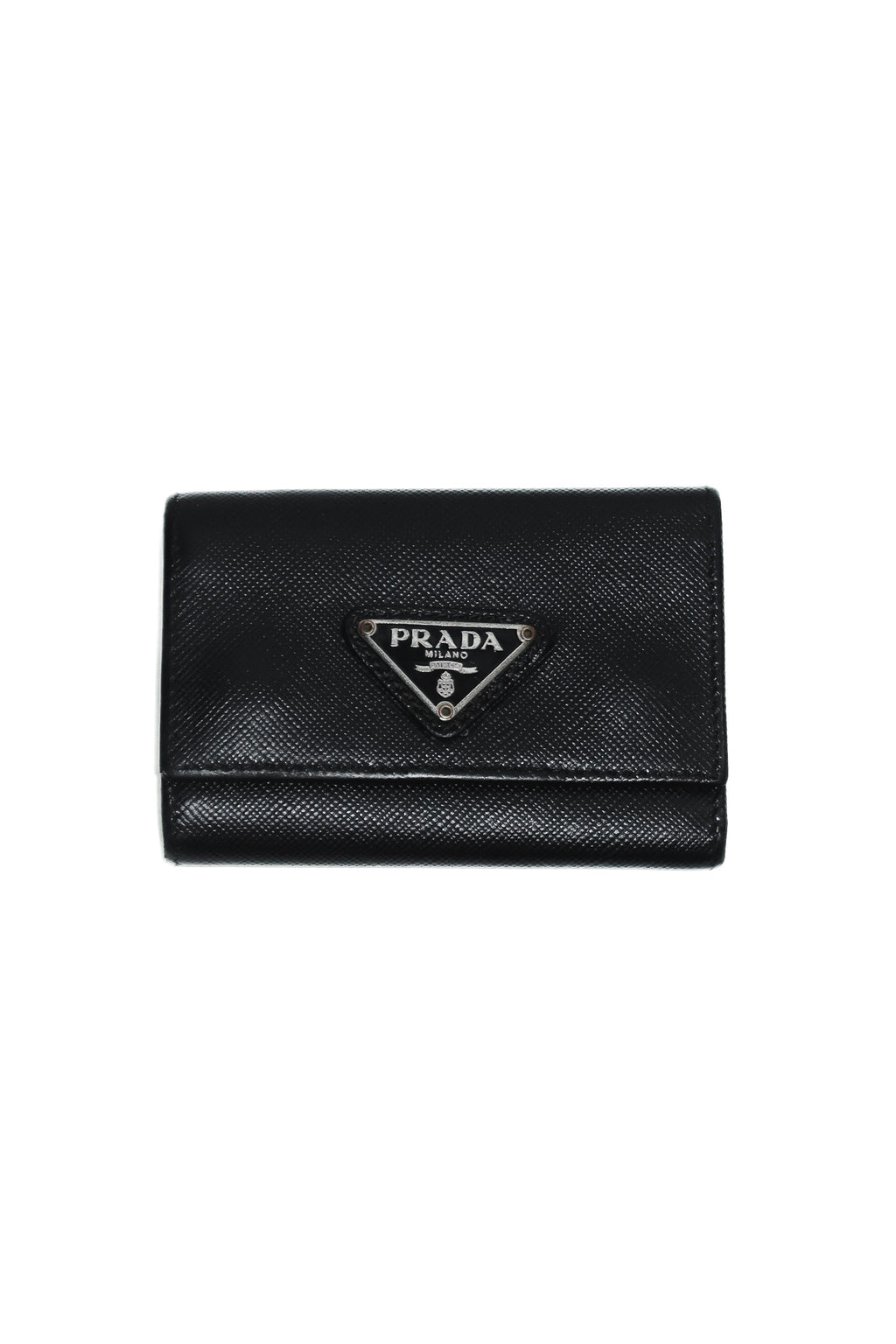 prada saffiano leather key holder black.