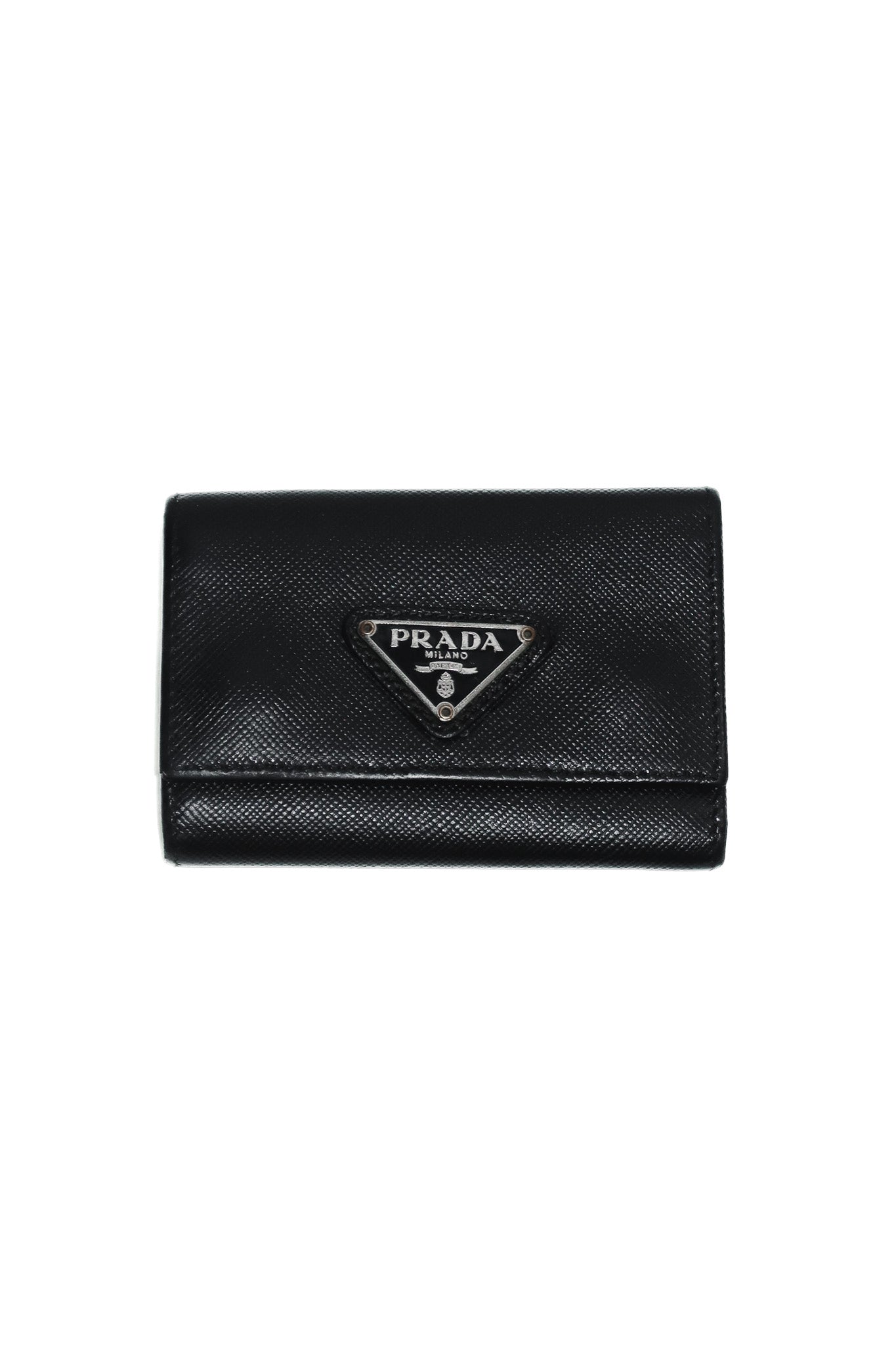 prada saffiano leather key holder black.