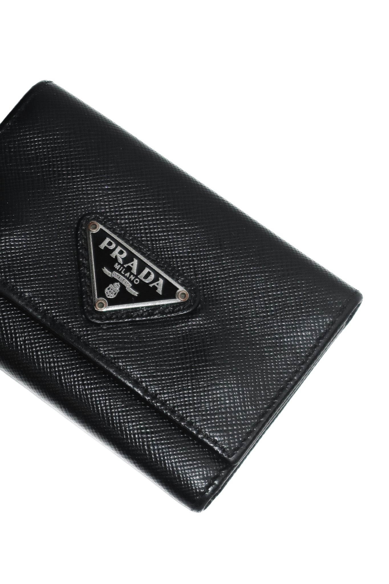 prada saffiano leather key holder black.