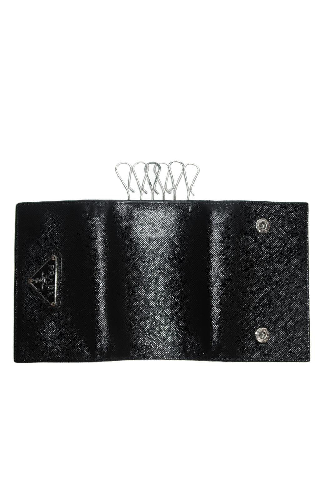 prada saffiano leather key holder black.