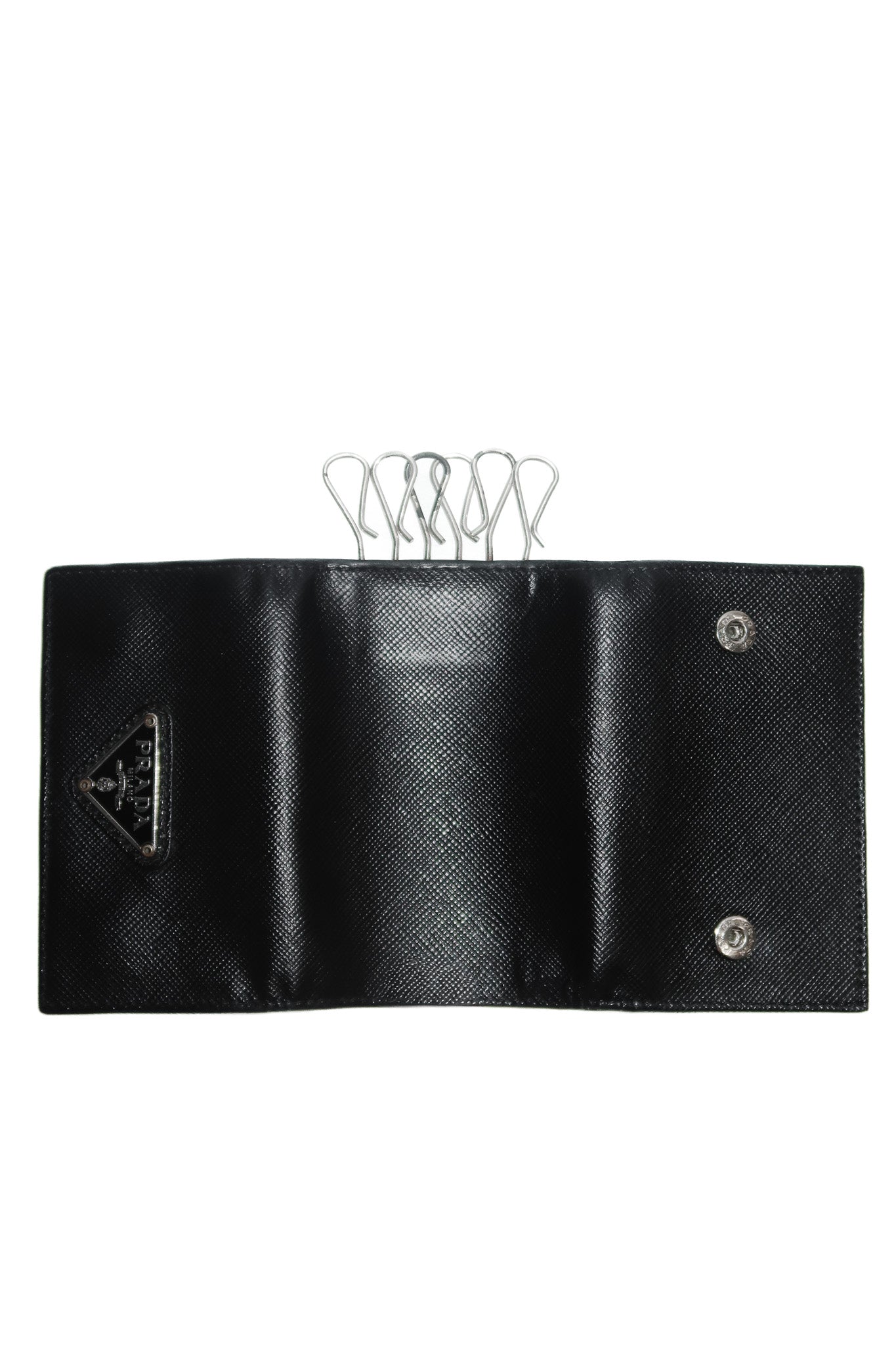 prada saffiano leather key holder black.