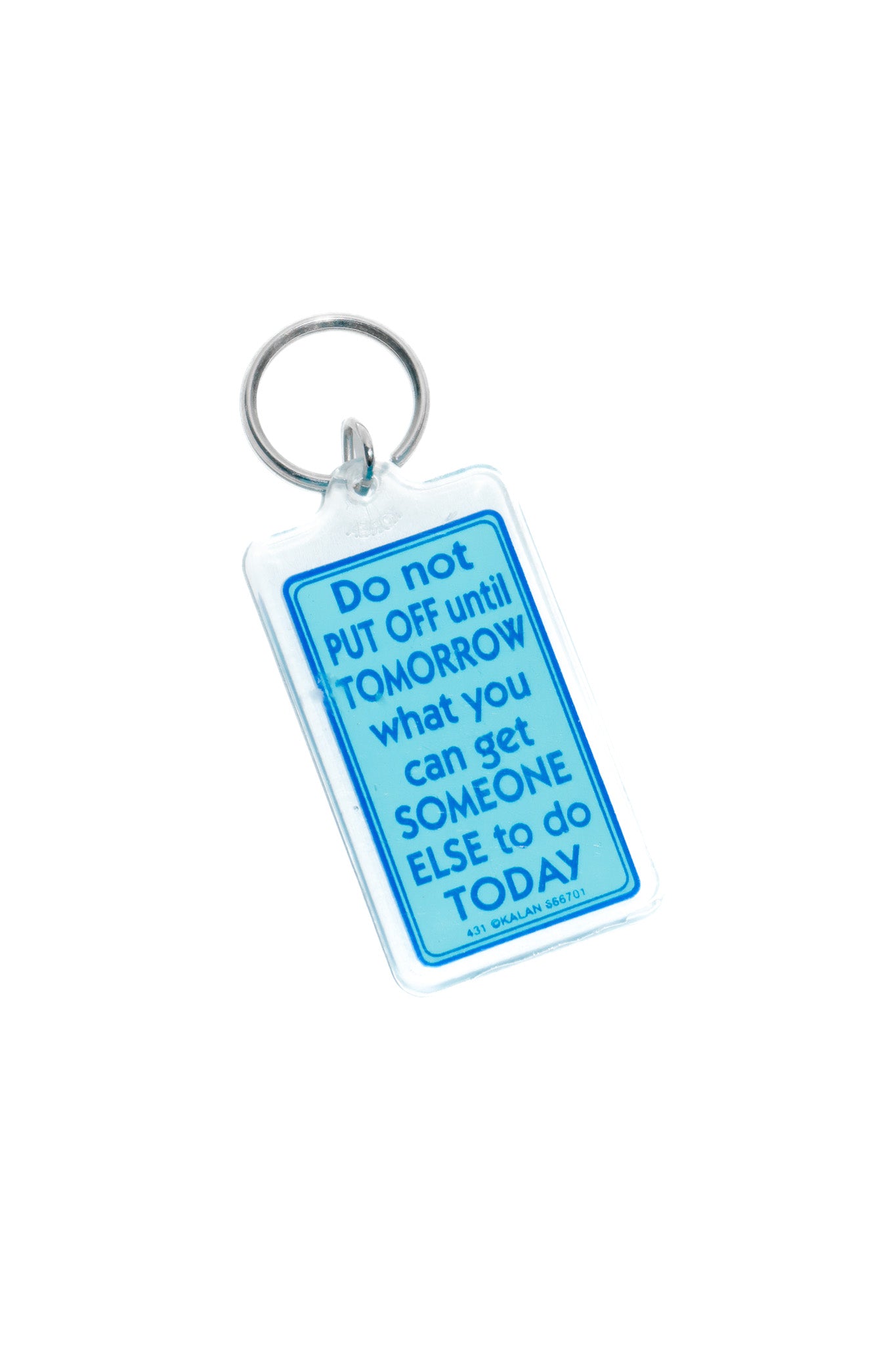vintage slogan keychain acrylic blue.
