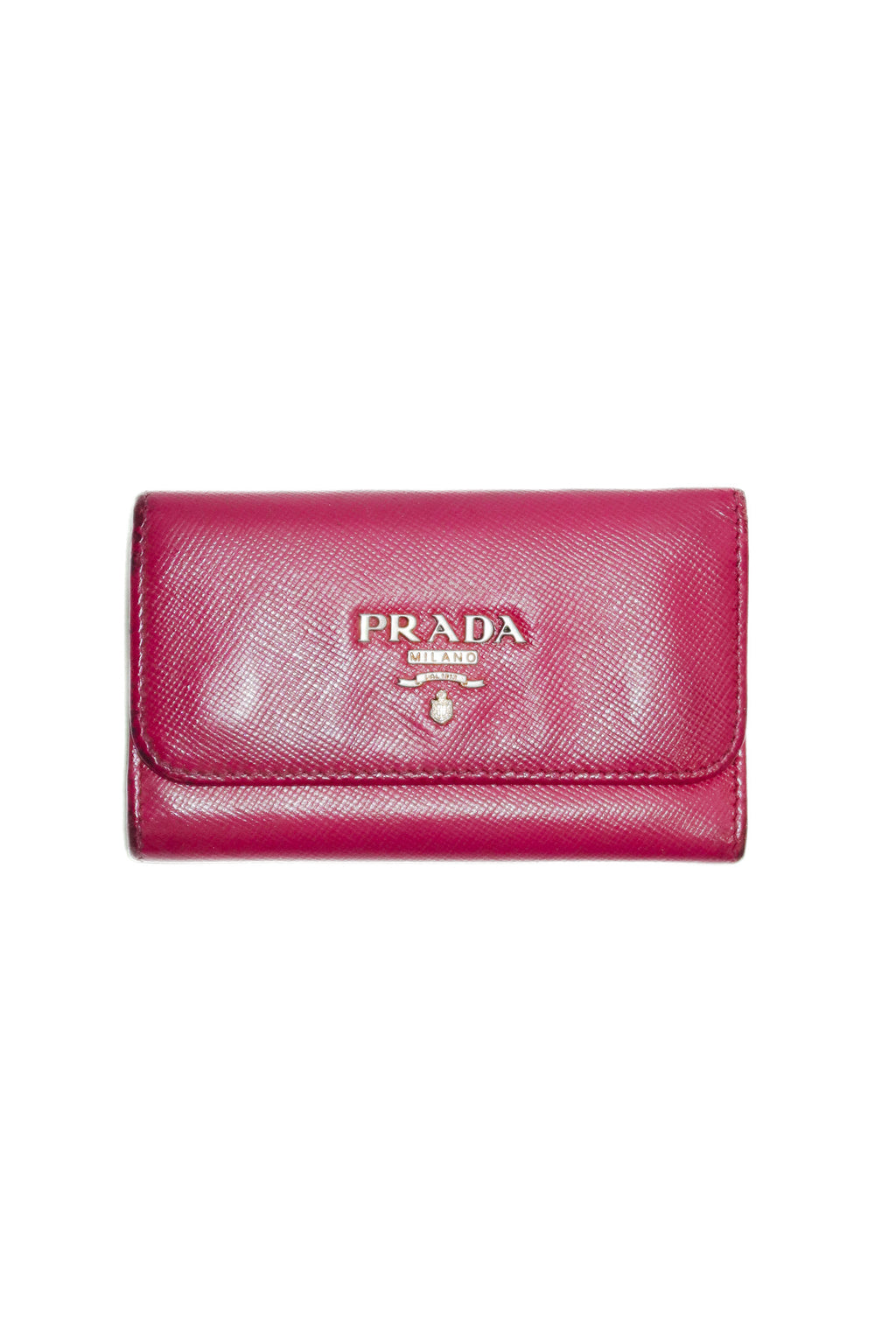 prada saffiano leather key holder pink/gold.