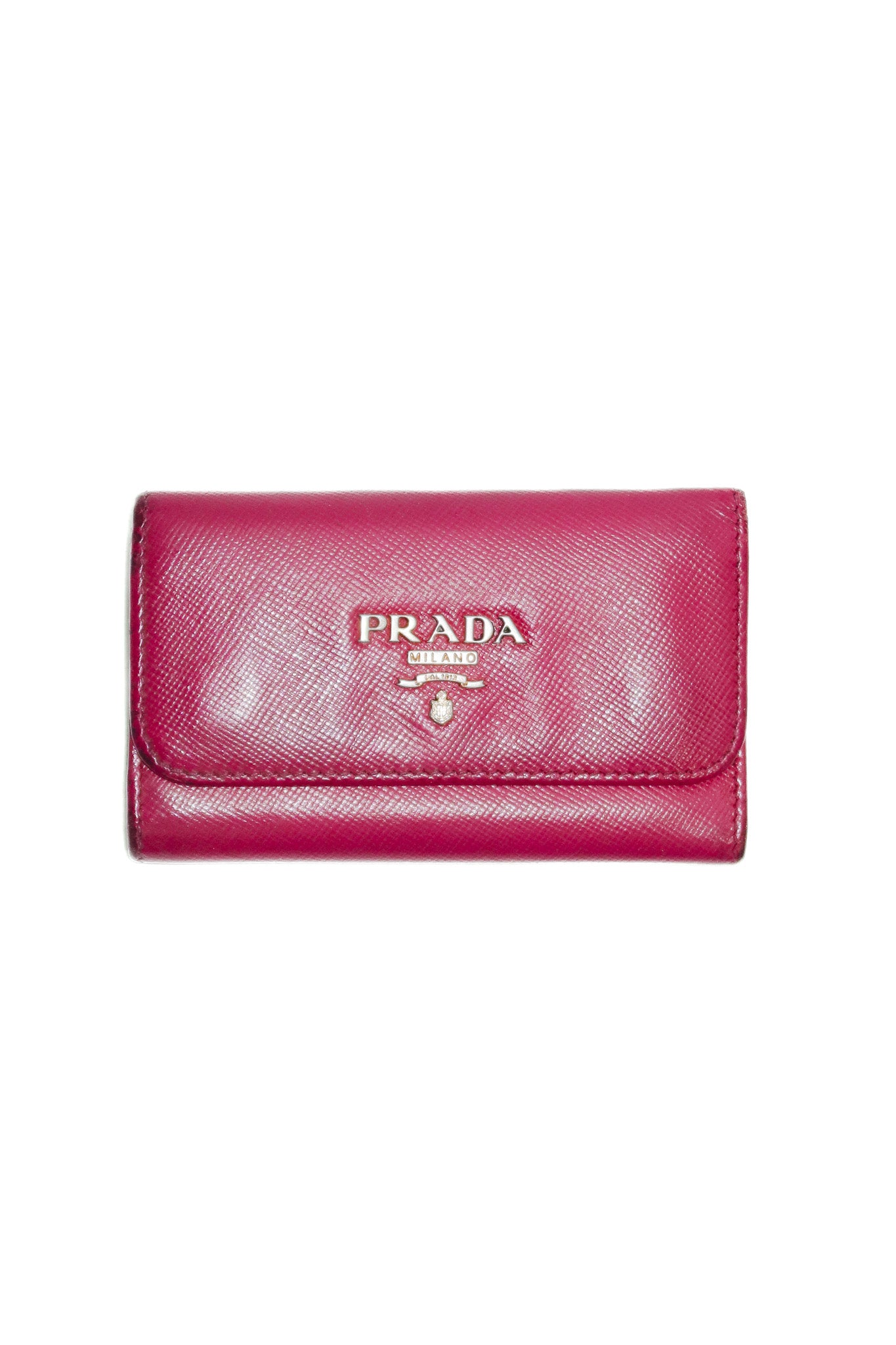 prada saffiano leather key holder pink/gold.