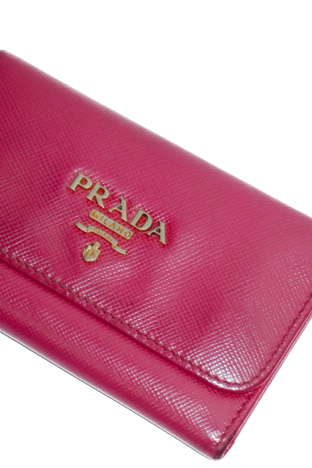 prada saffiano leather key holder pink/gold.