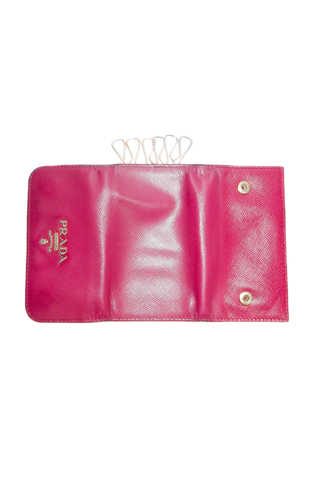 prada saffiano leather key holder pink/gold.
