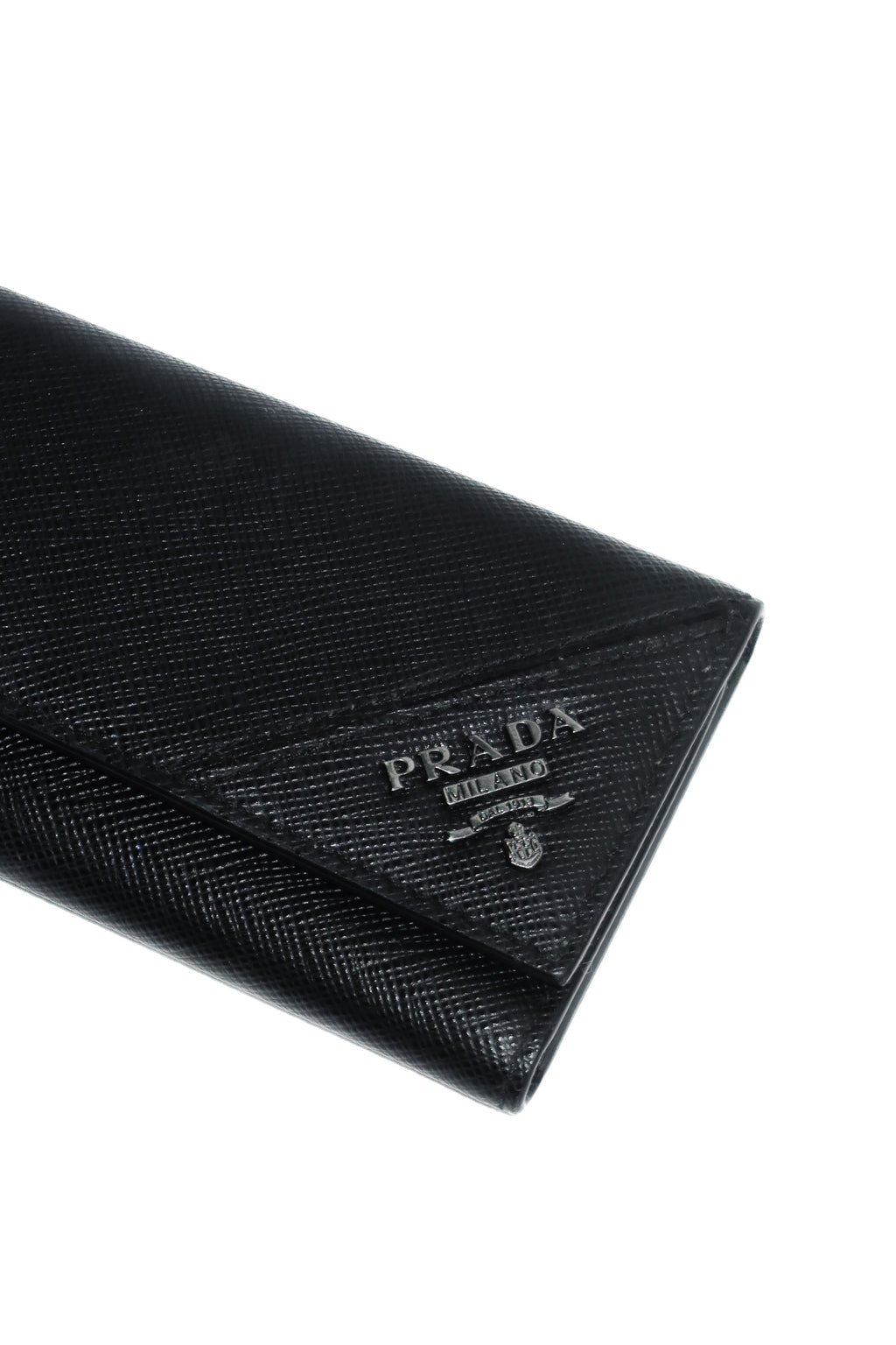 prada saffiano leather key holder black/gunmetal.