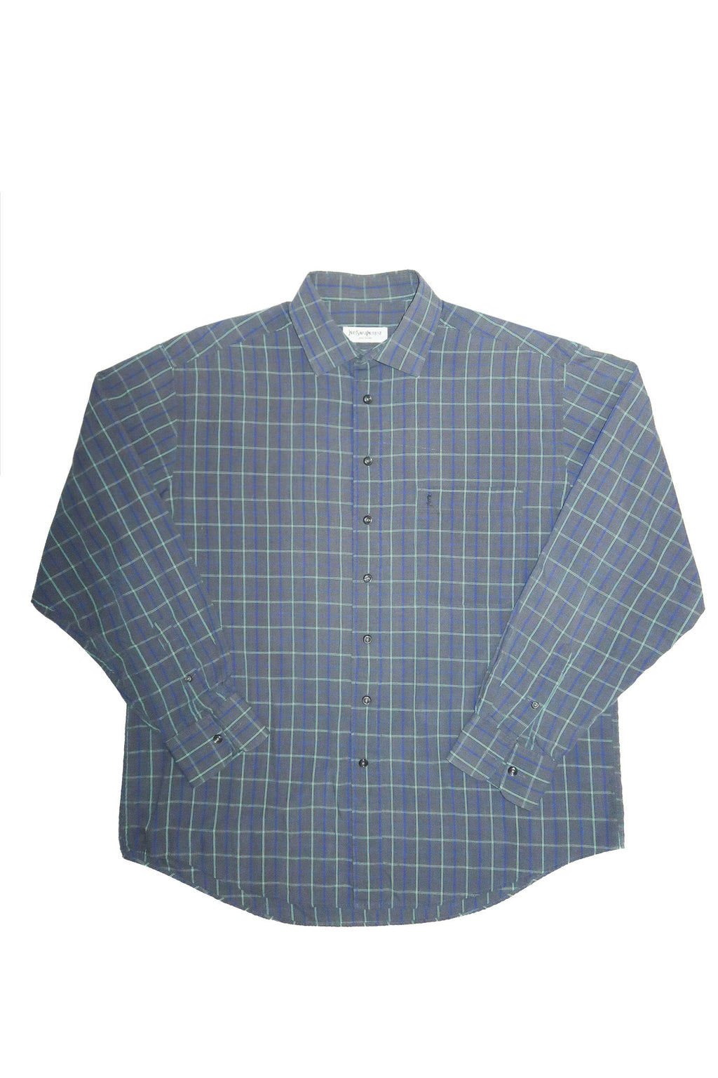 1990’s yves saint laurent pour homme plaid button up shirt blue/grey.