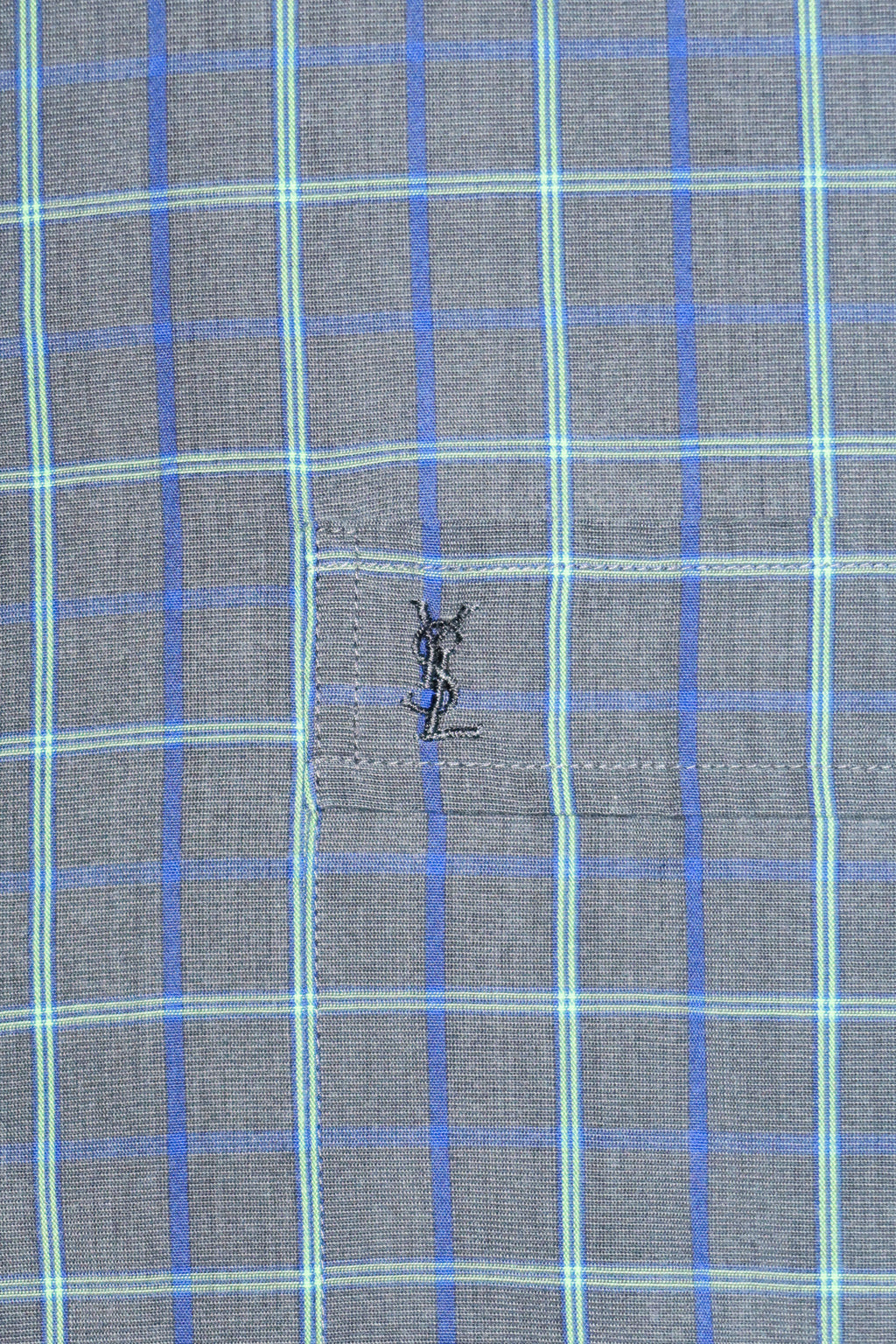 1990’s yves saint laurent pour homme plaid button up shirt blue/grey.