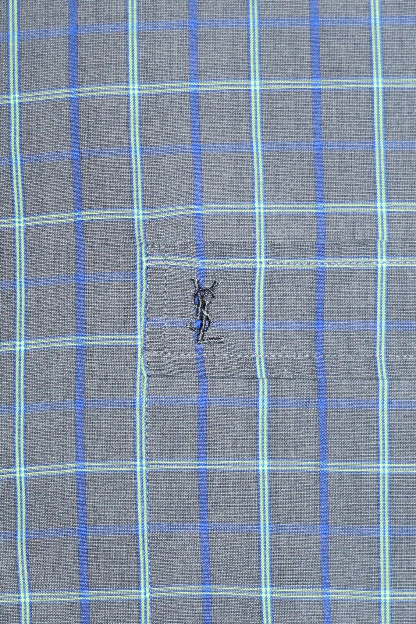 1990’s yves saint laurent pour homme plaid button up shirt blue/grey.