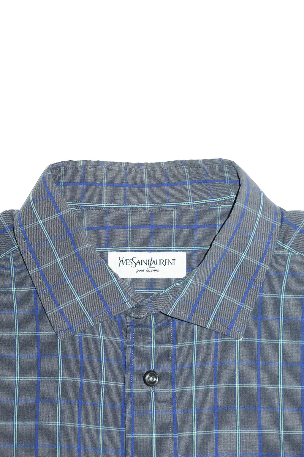 1990’s yves saint laurent pour homme plaid button up shirt blue/grey.