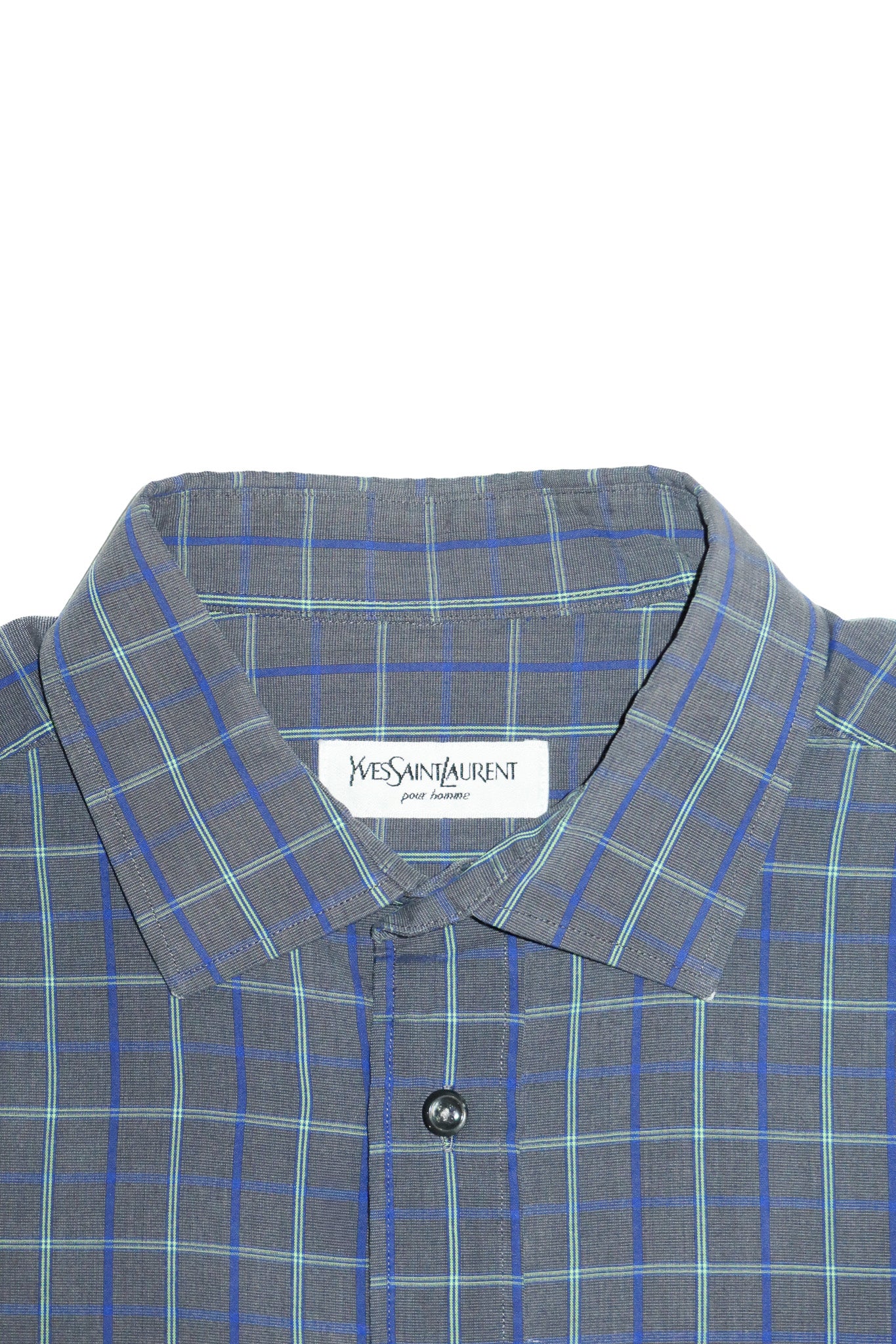 1990’s yves saint laurent pour homme plaid button up shirt blue/grey.