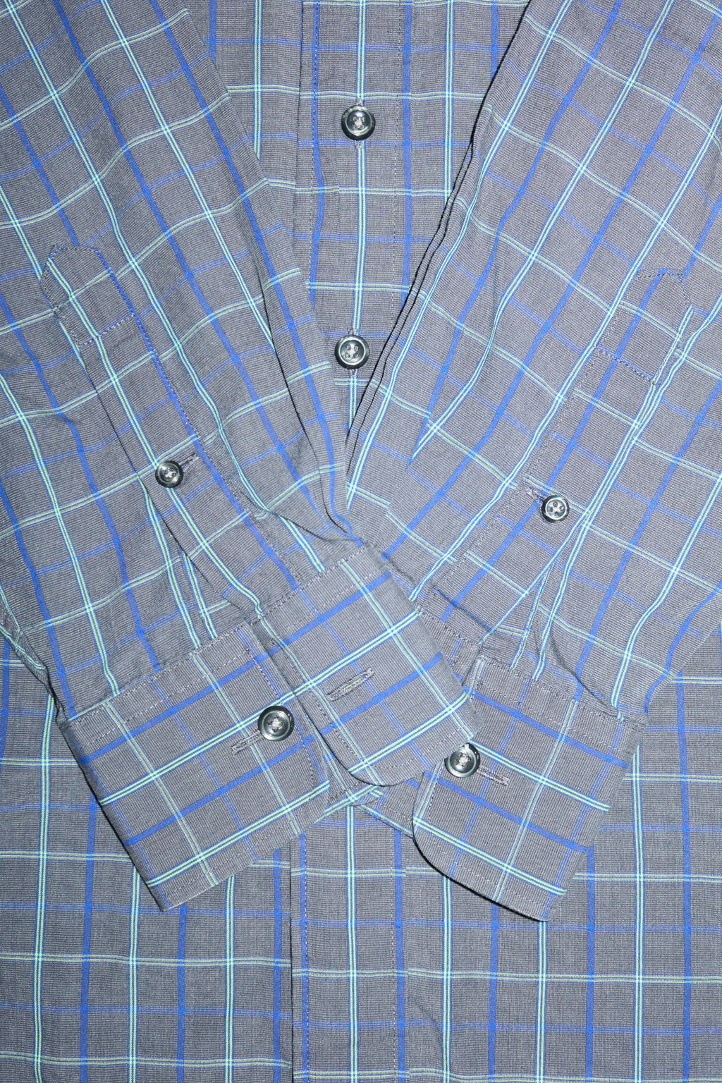 1990’s yves saint laurent pour homme plaid button up shirt blue/grey.