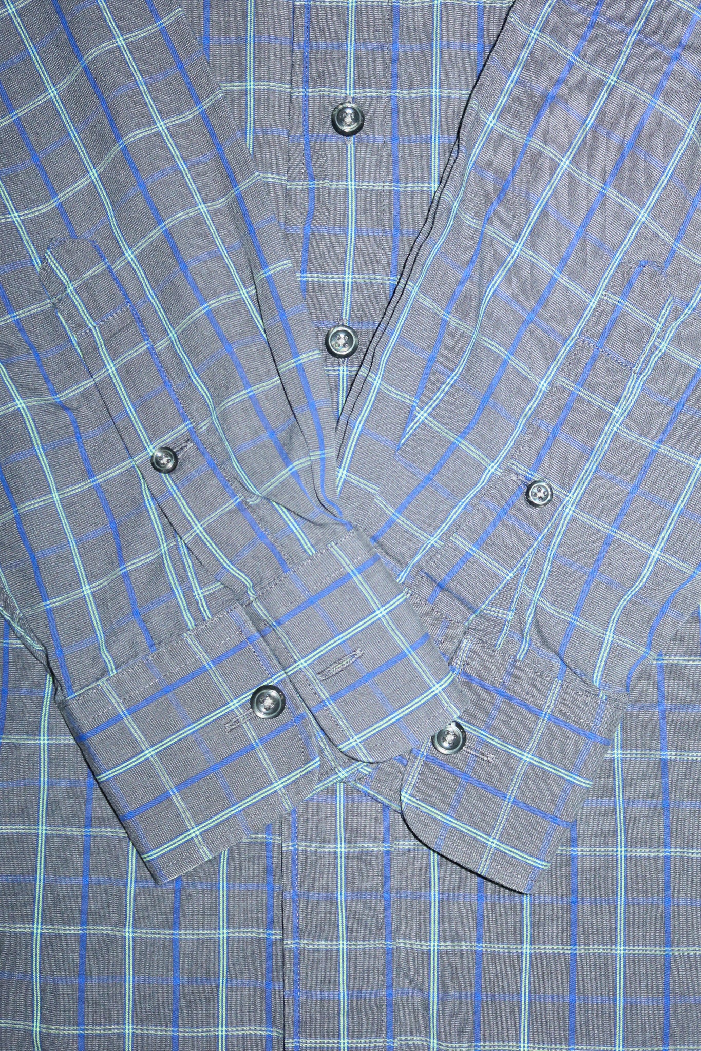 1990’s yves saint laurent pour homme plaid button up shirt blue/grey.
