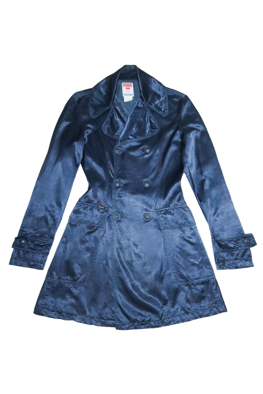 2000’s diesel for females satin double breasted trench coat navy.