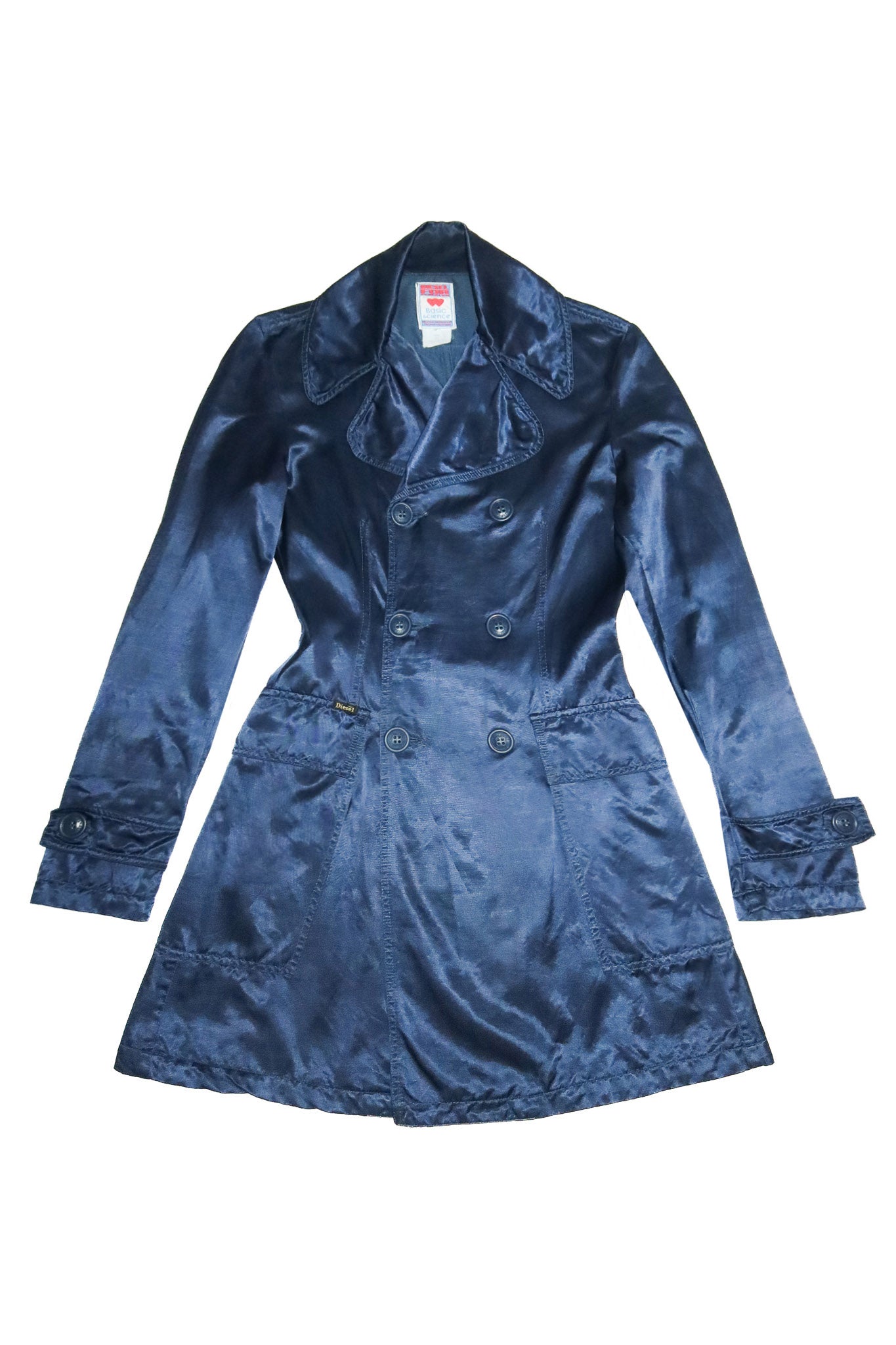2000’s diesel for females satin double breasted trench coat navy.
