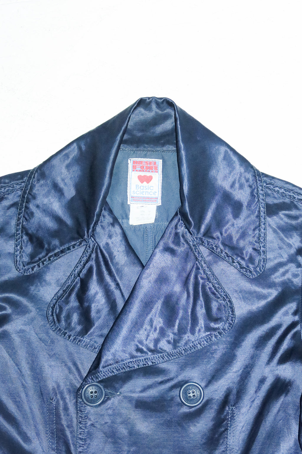 2000’s diesel for females satin double breasted trench coat navy.