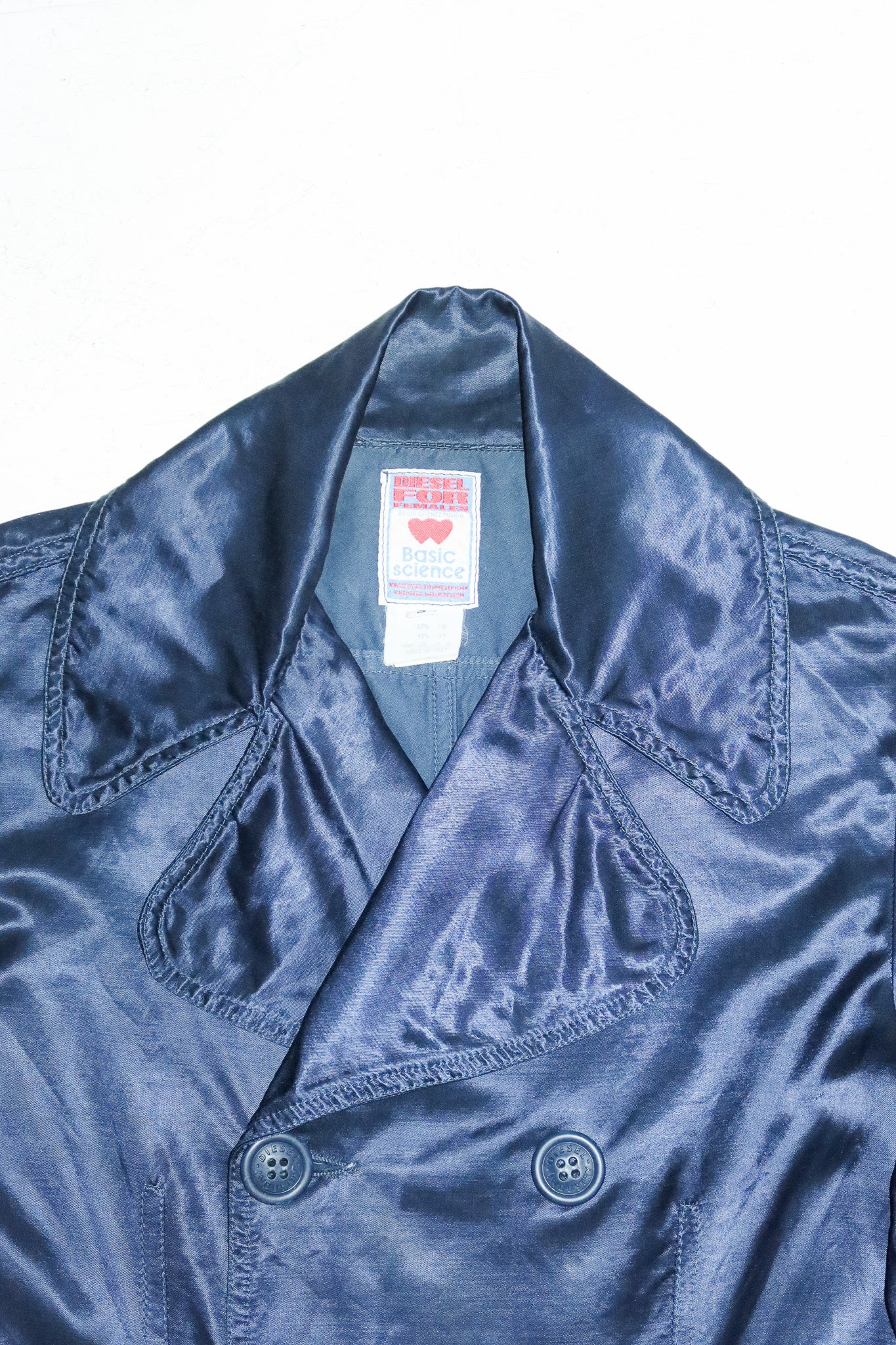 2000’s diesel for females satin double breasted trench coat navy.