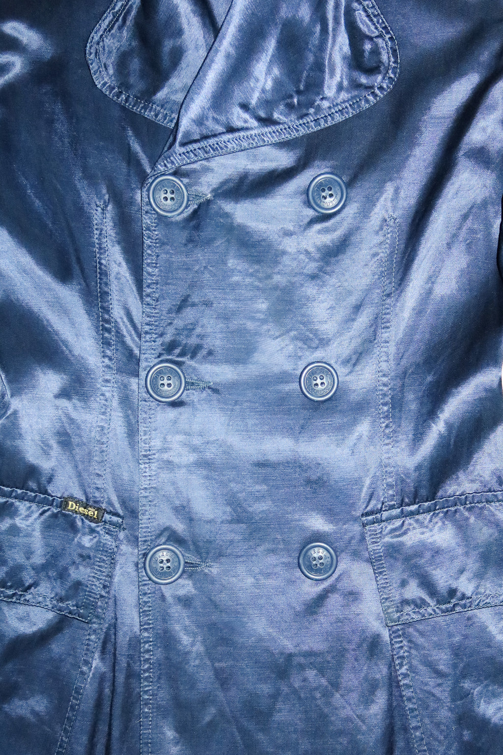 2000’s diesel for females satin double breasted trench coat navy.