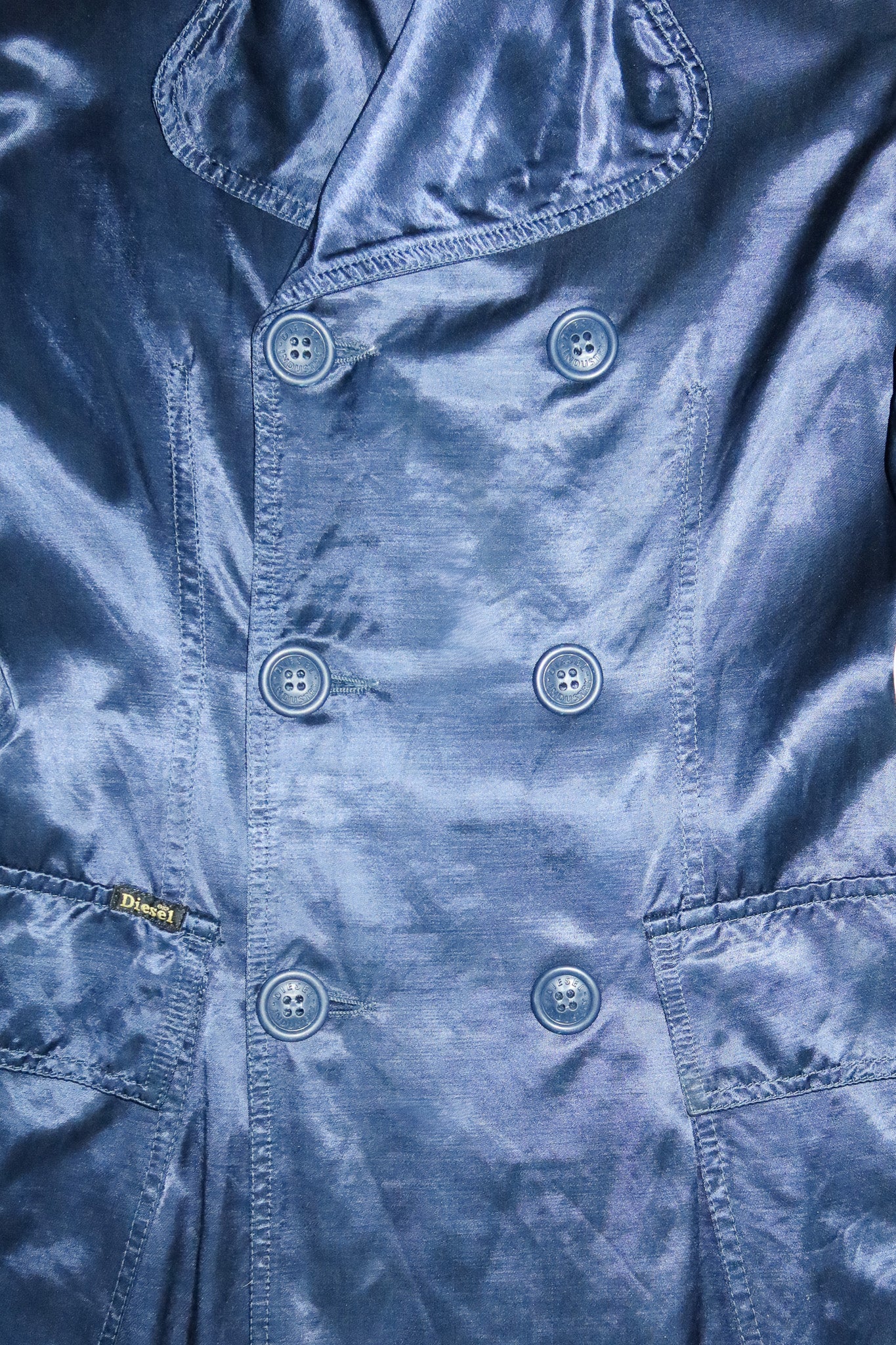 2000’s diesel for females satin double breasted trench coat navy.