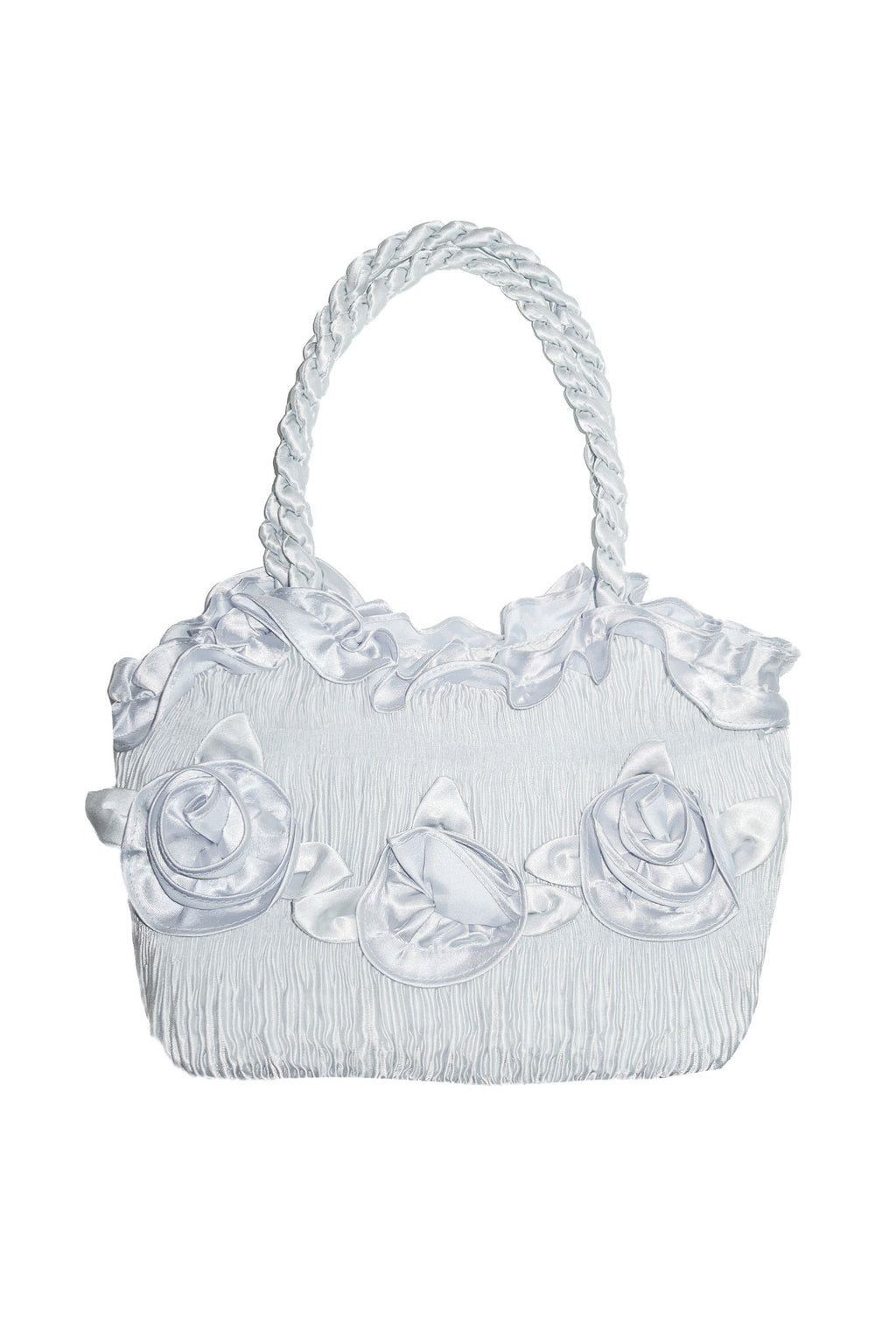 1990's pleated rosette shoulder bag silver.