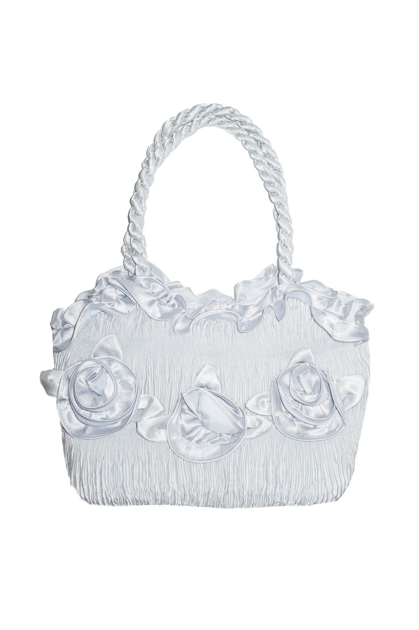 1990's pleated rosette shoulder bag silver.