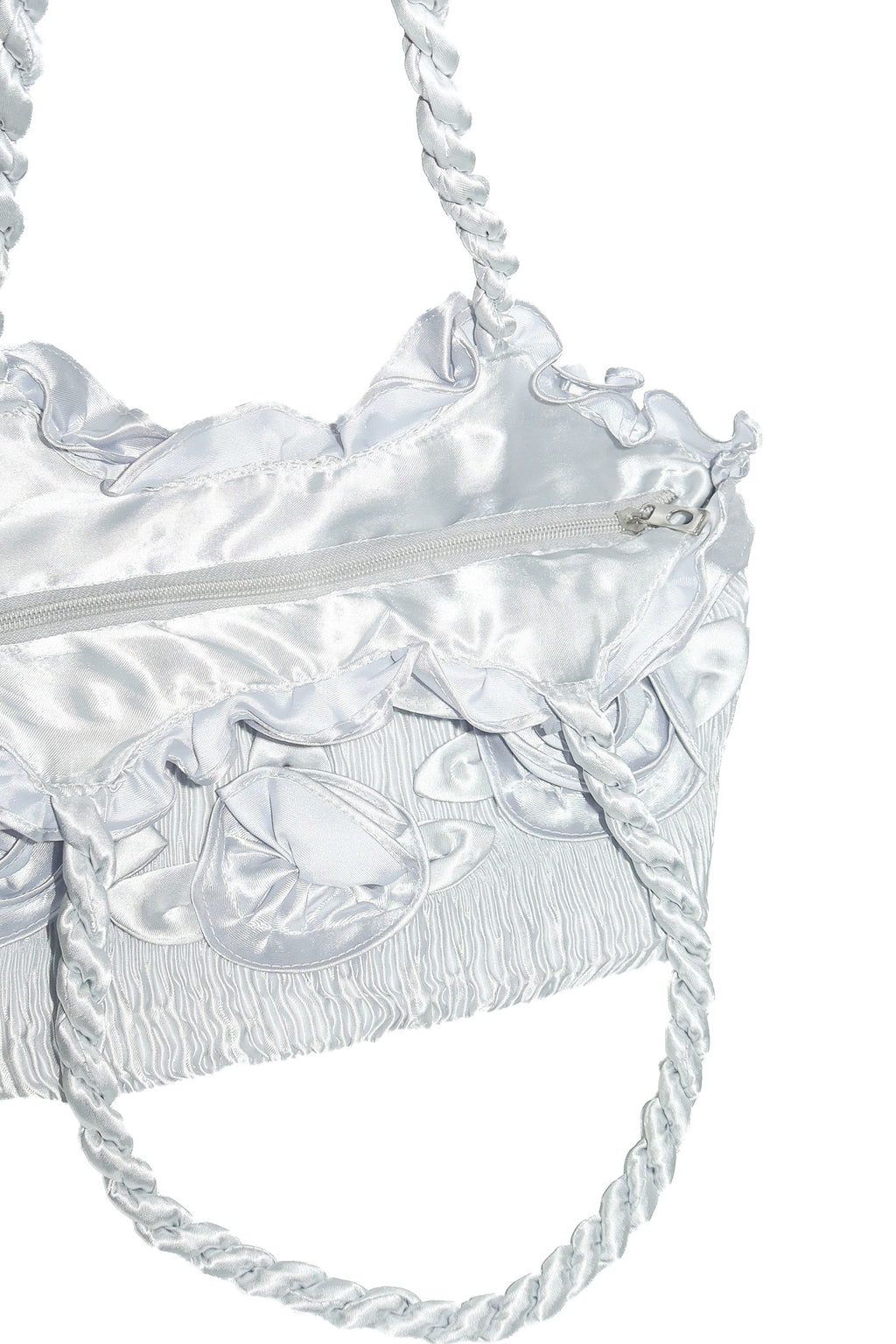 1990's pleated rosette shoulder bag silver.