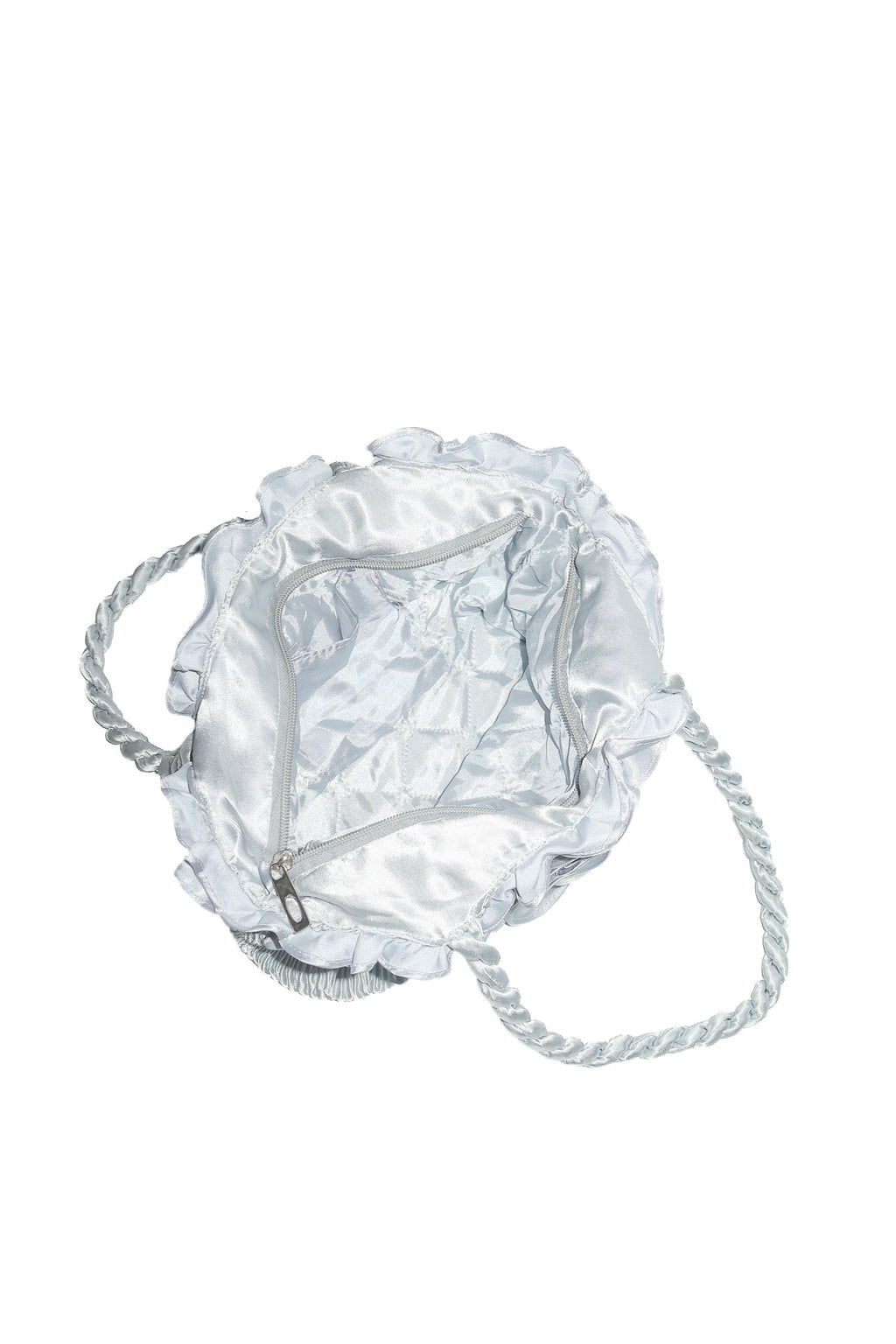1990's pleated rosette shoulder bag silver.
