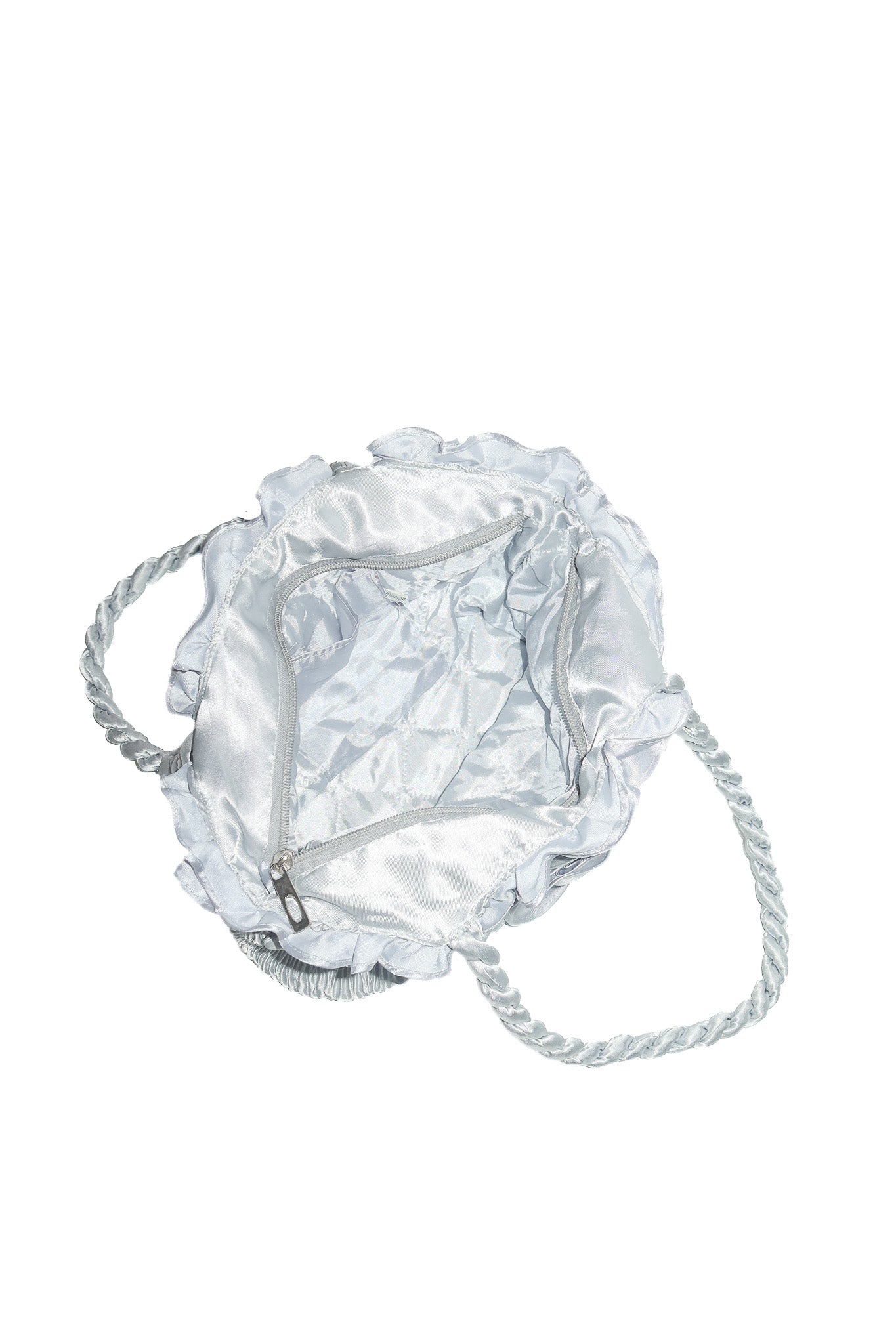 1990's pleated rosette shoulder bag silver.