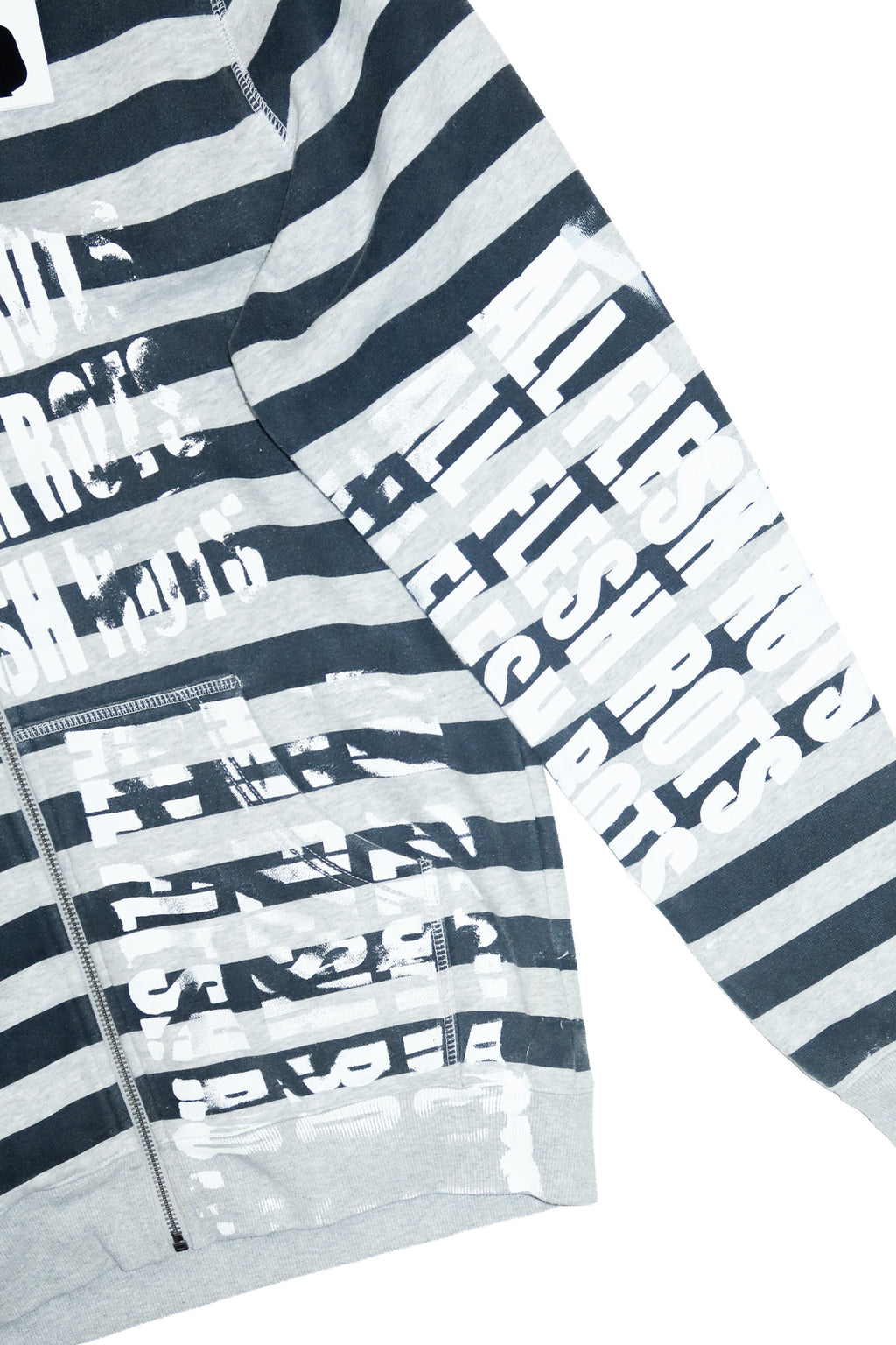 no consensus ‘all flesh rots’ striped zip hoodie navy/grey.