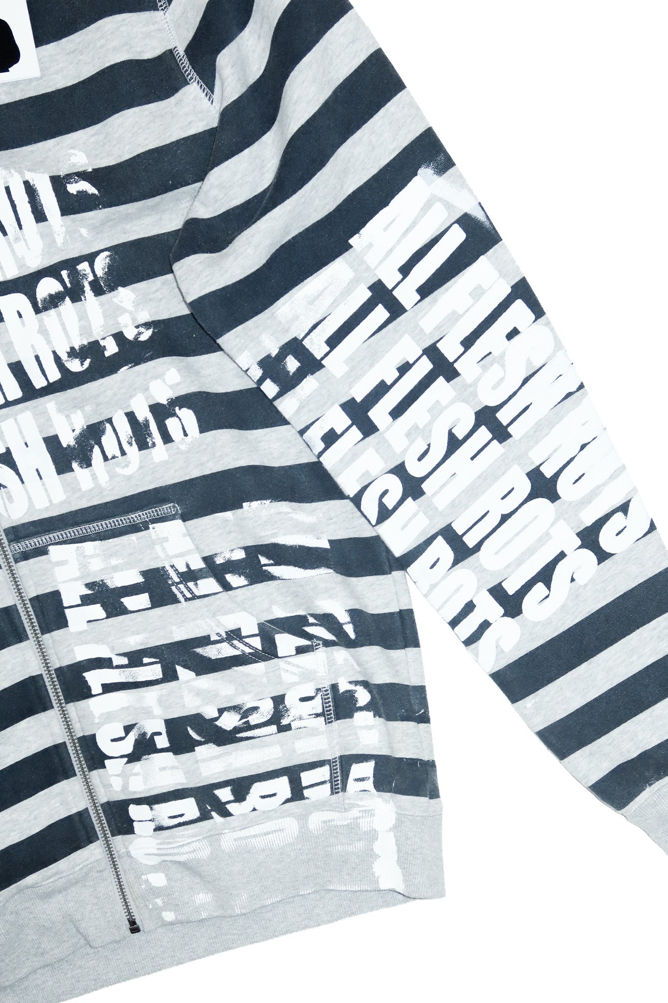 no consensus ‘all flesh rots’ striped zip hoodie navy/grey.