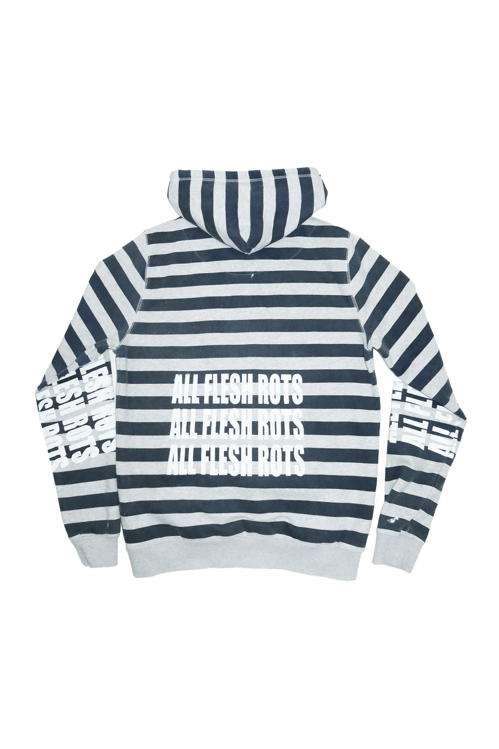 no consensus ‘all flesh rots’ striped zip hoodie navy/grey.