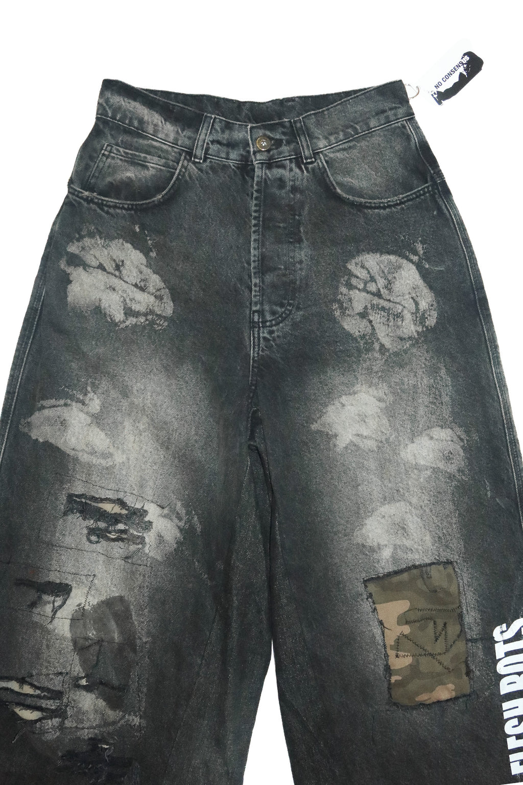 no consensus distressed ‘all flesh rots’ jeans black.