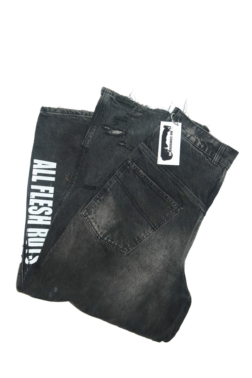 no consensus distressed ‘all flesh rots’ jeans black.