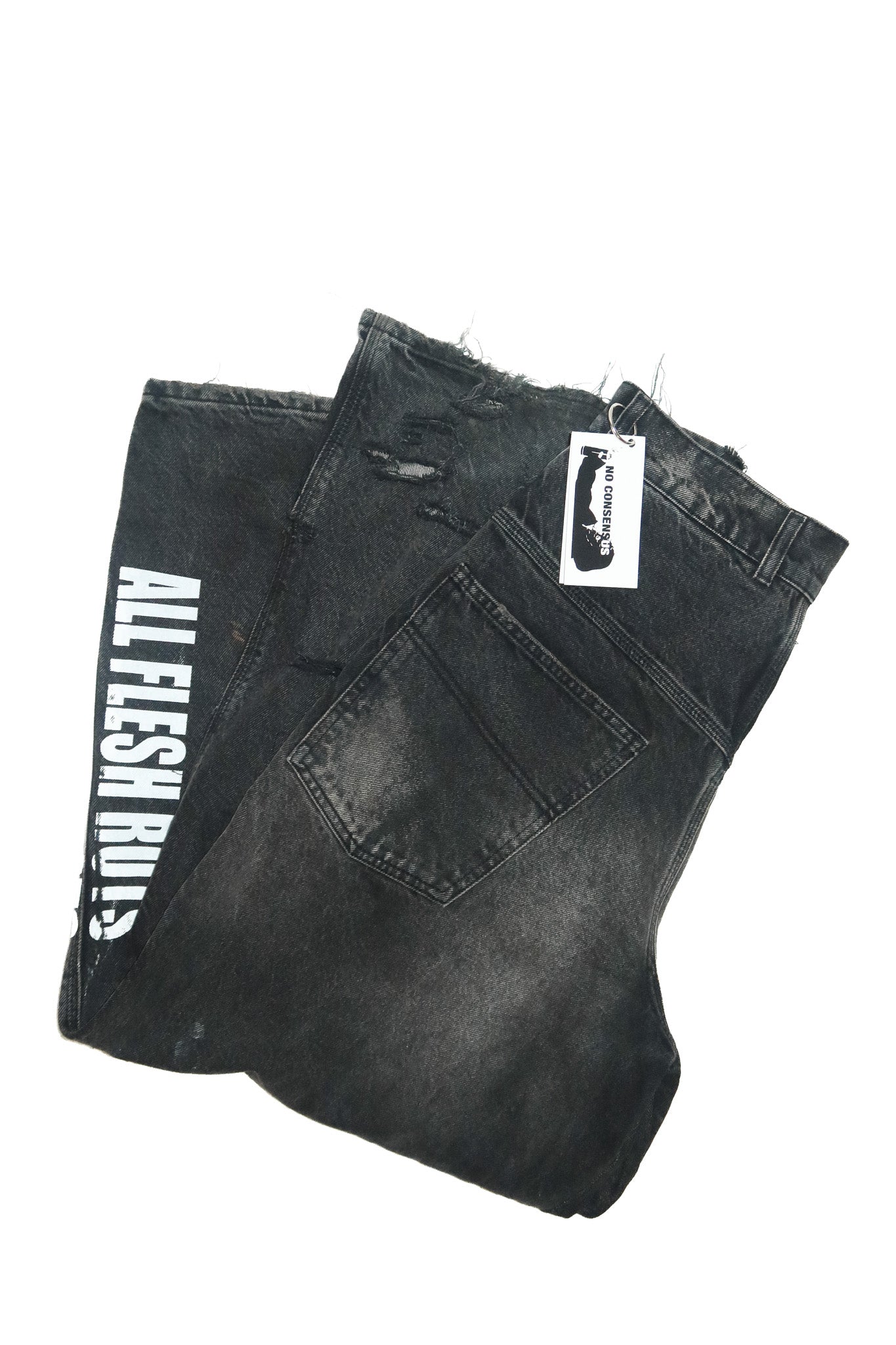 no consensus distressed ‘all flesh rots’ jeans black.