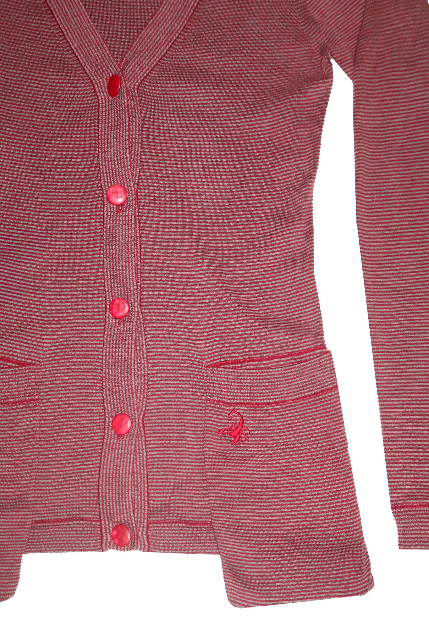 2000's hysteric glamour scorpion striped cardigan red/grey.