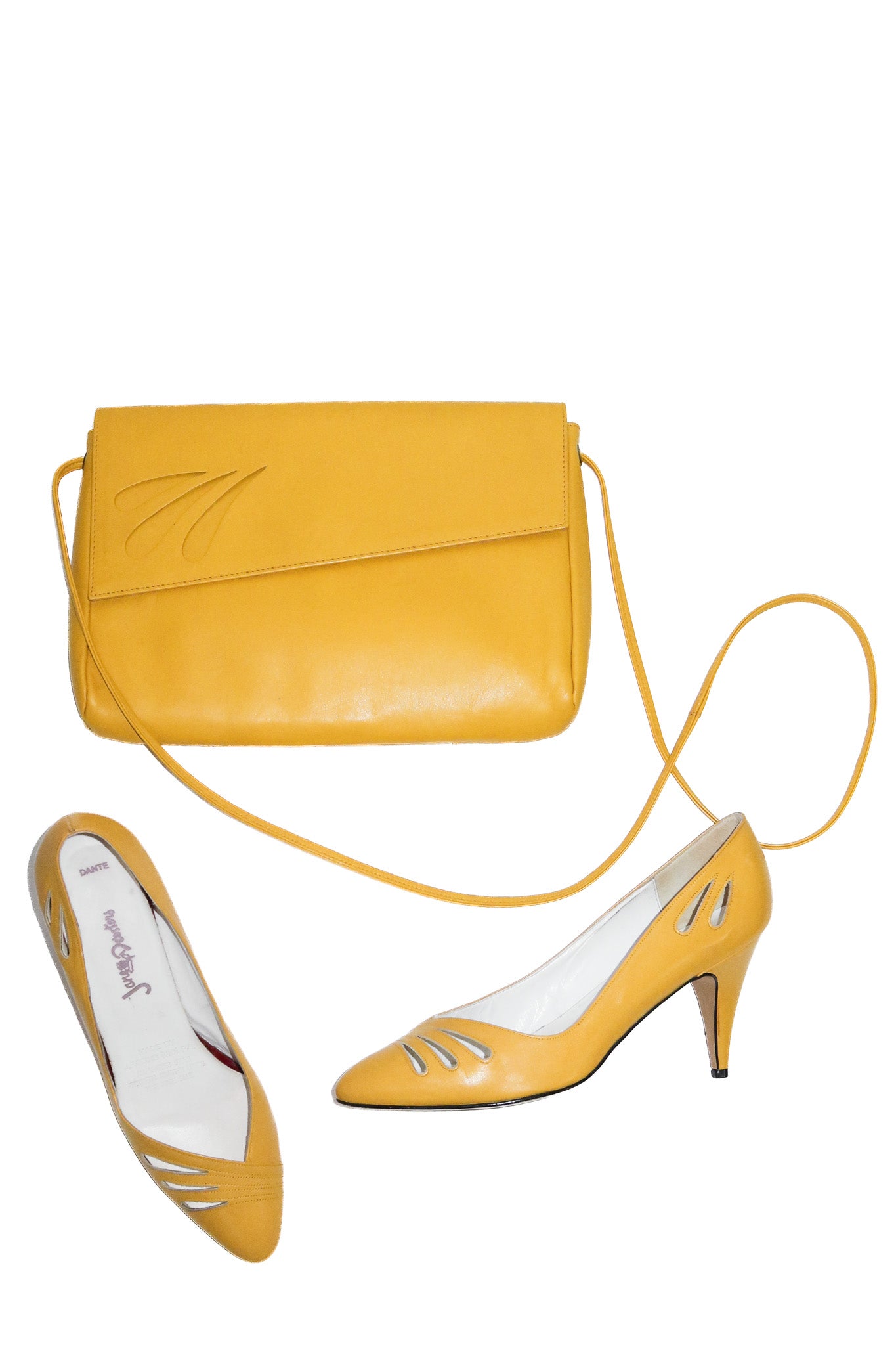 1990’s j. robins leather pumps & matching bag yellow.